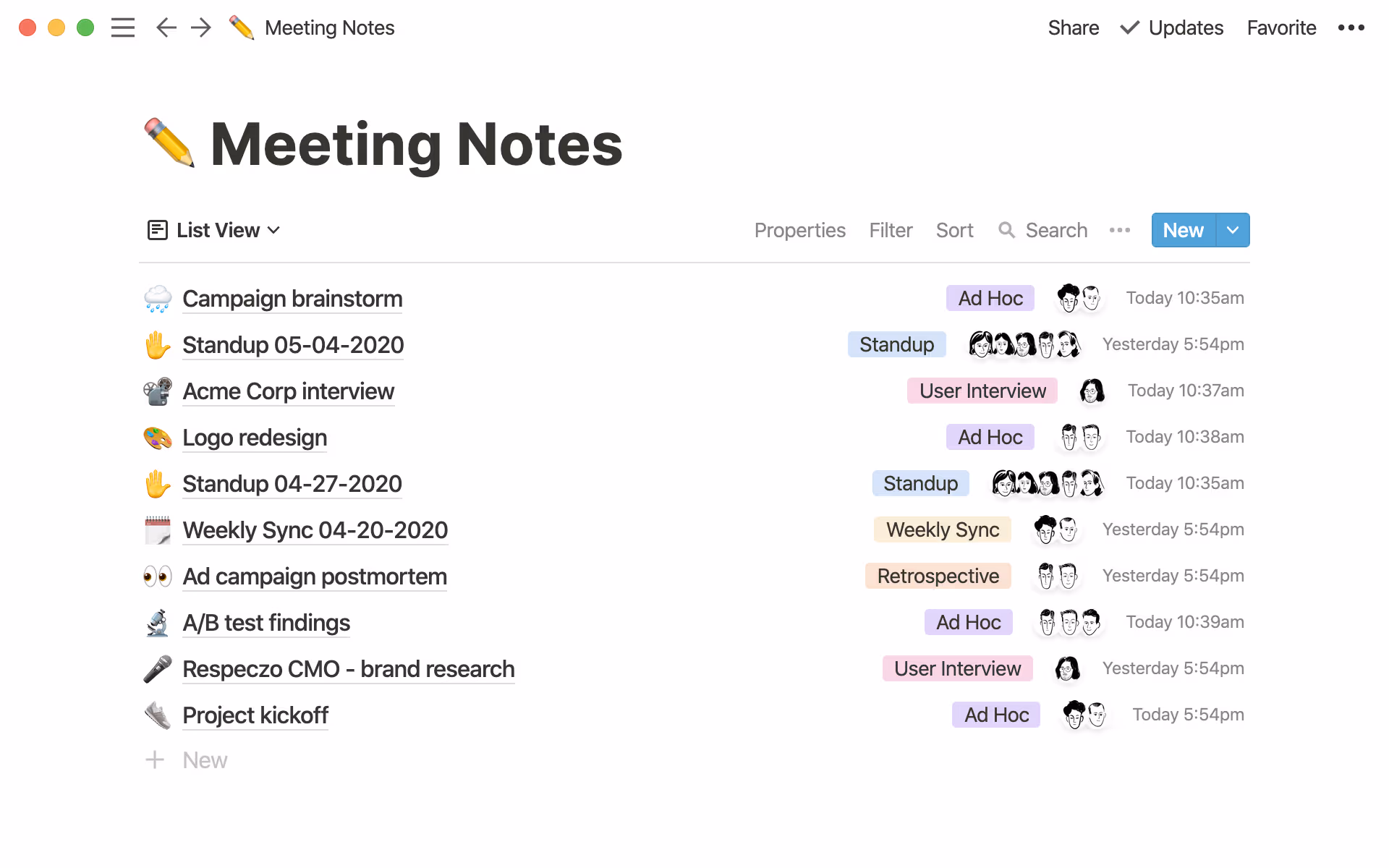 All meeting notes organized in one Notion workspace