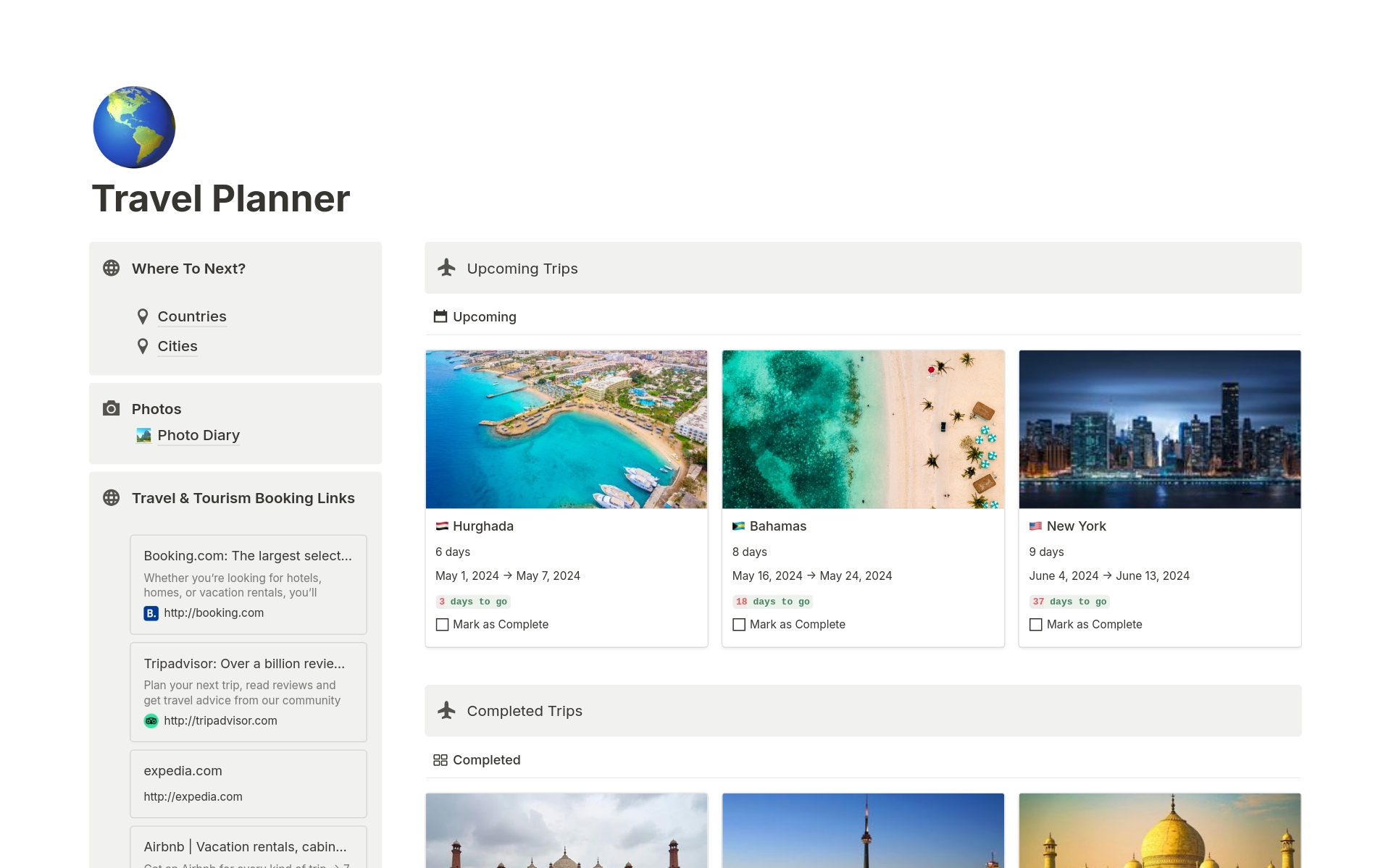 A template preview for Travel Planner