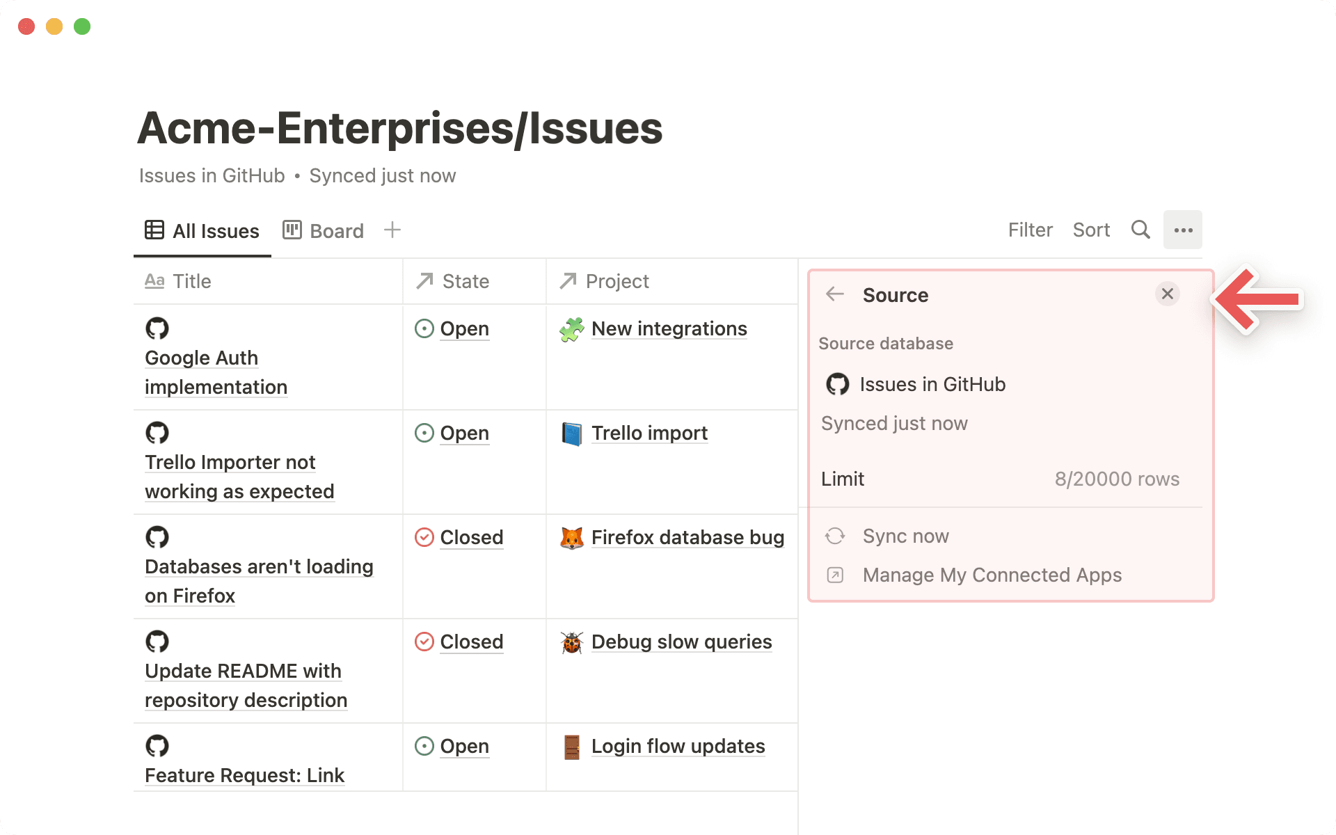 source de BDD synchronisée