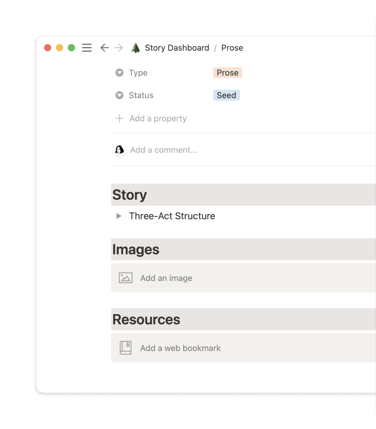 Small prompts in templates help Nathan remember his goal for each piece of work.