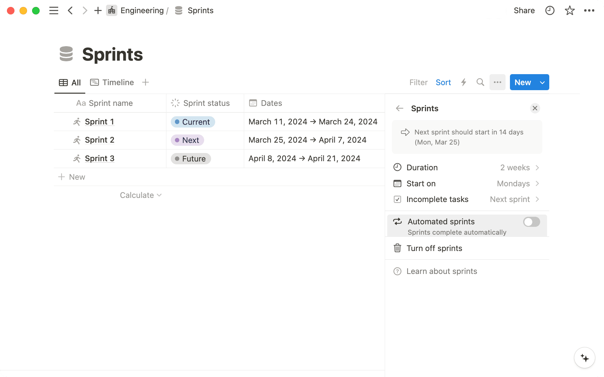 Utiliza la automatización del proceso de creación y finalización de sprints para eliminar los pasos manuales.