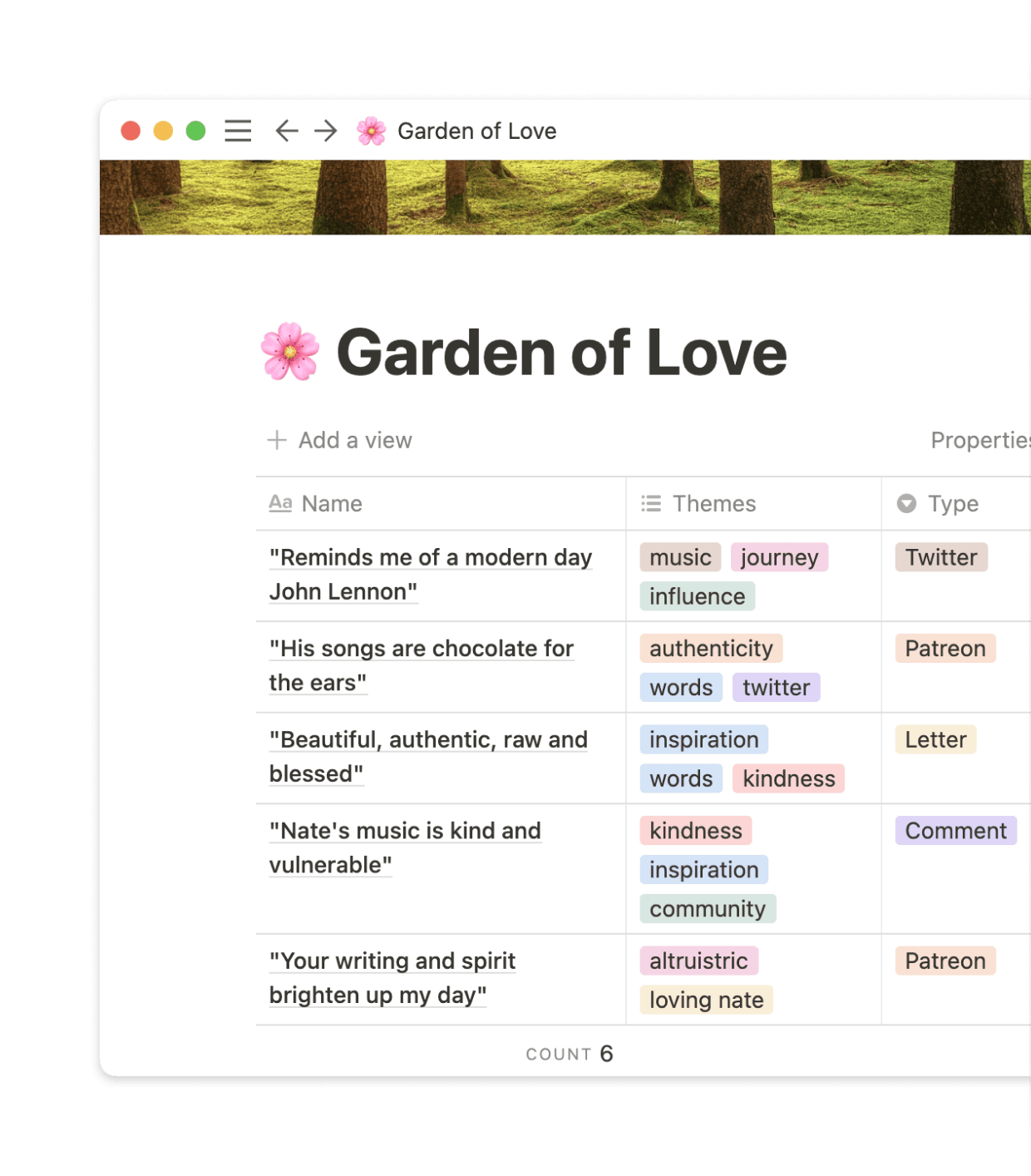 Nathan stores feedback alongside his work in Notion, closing the loop on the creative process.