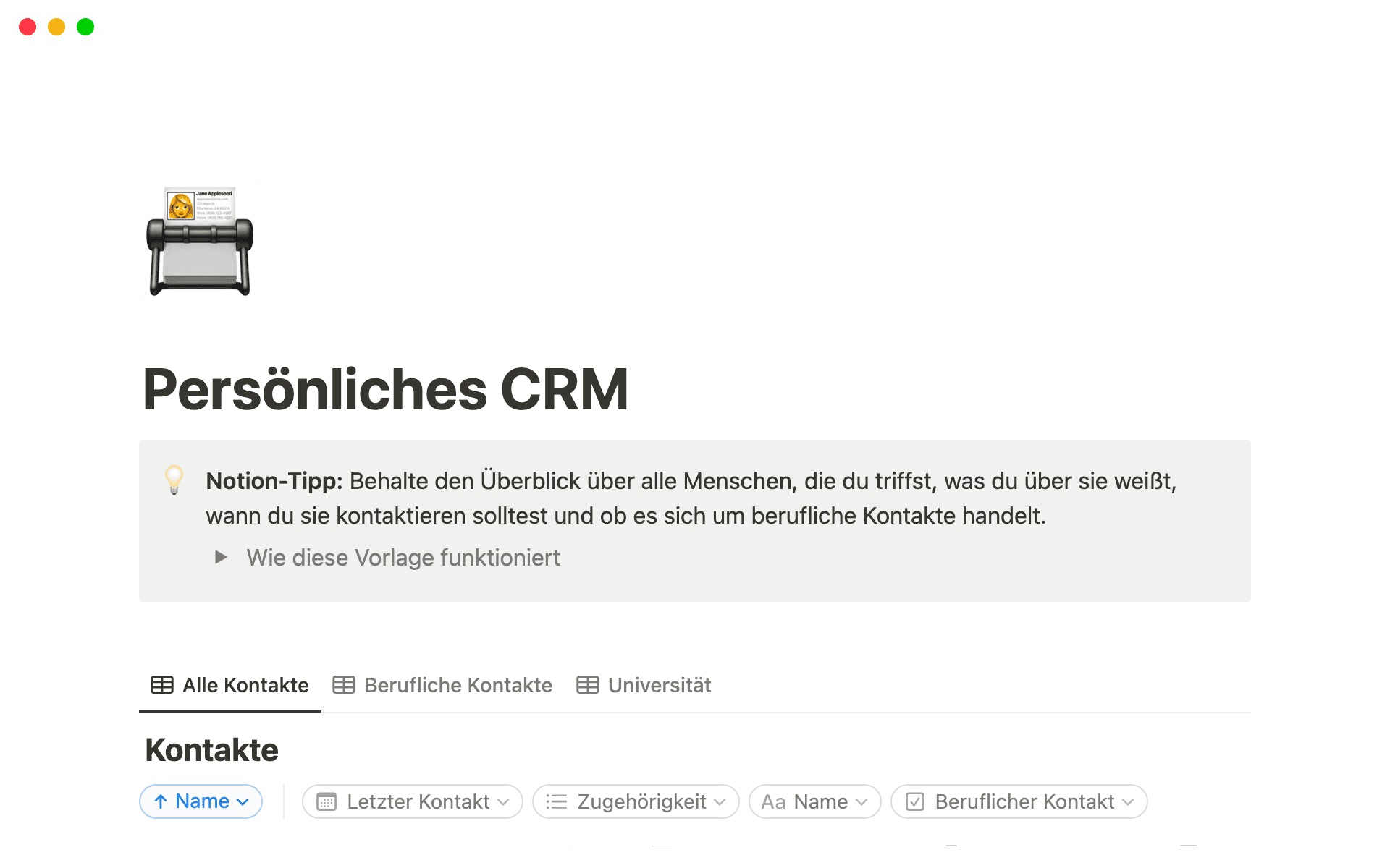 The desktop image for the Personal CRM template