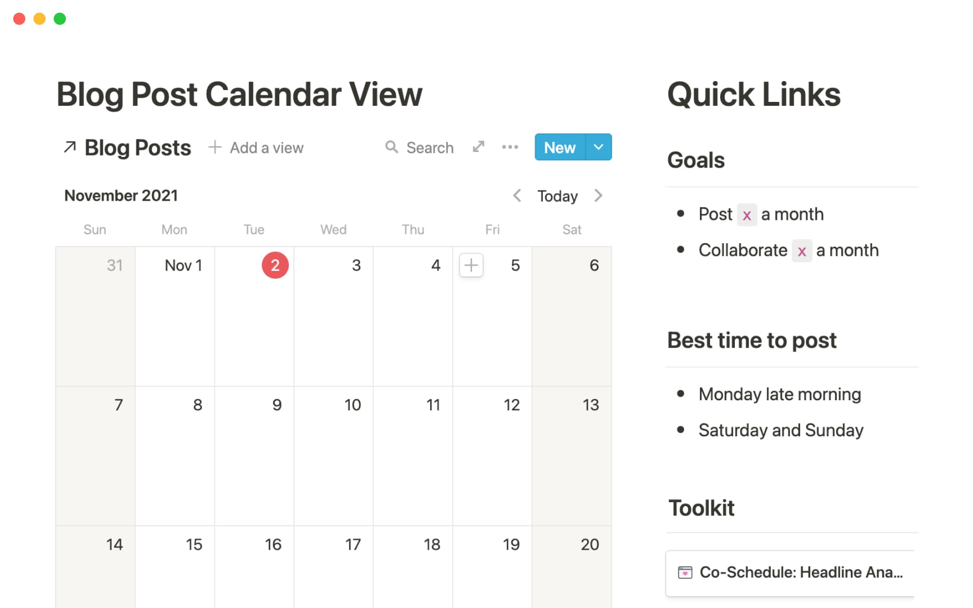 Set goals and track them in a Notion “Goals” database.