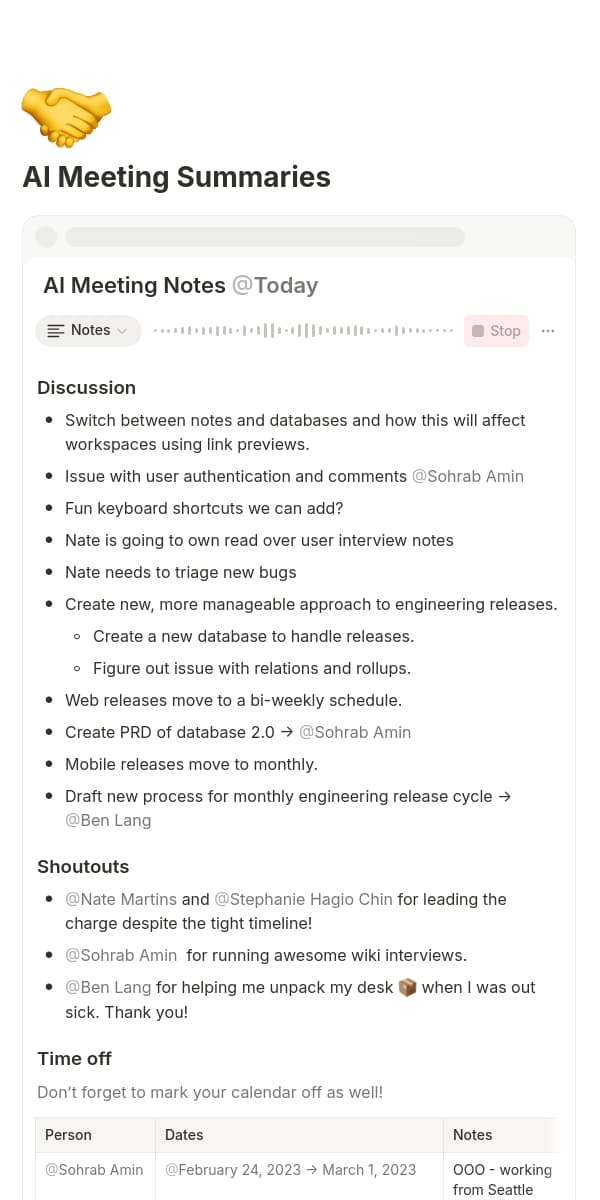 A screenshot of Notion's mobile app