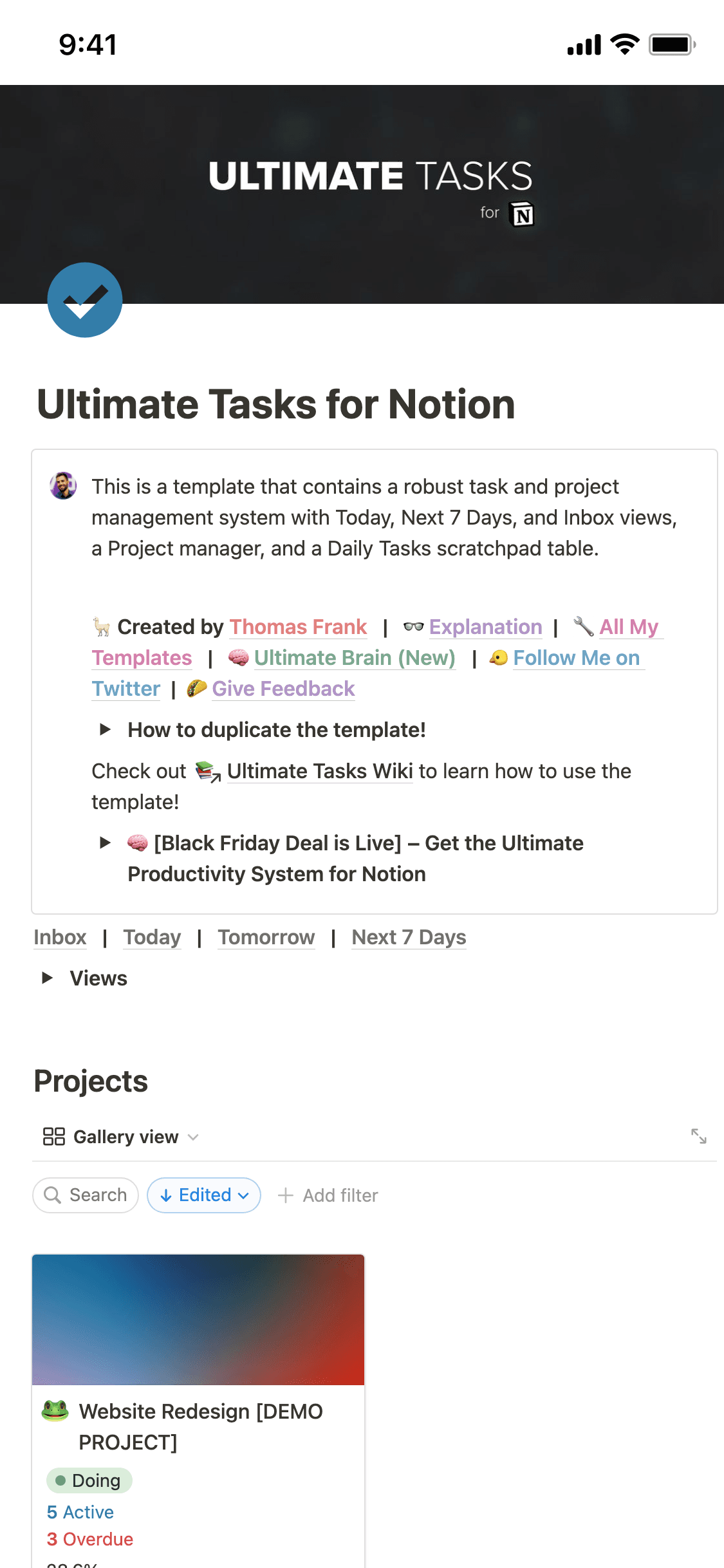 Une capture d’écran de l’application mobile de Notion