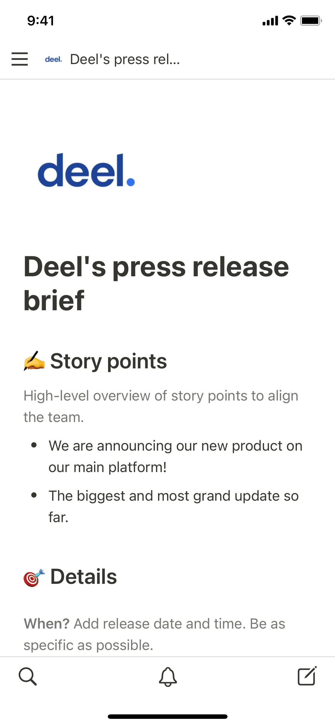 A screenshot of Notion's mobile app