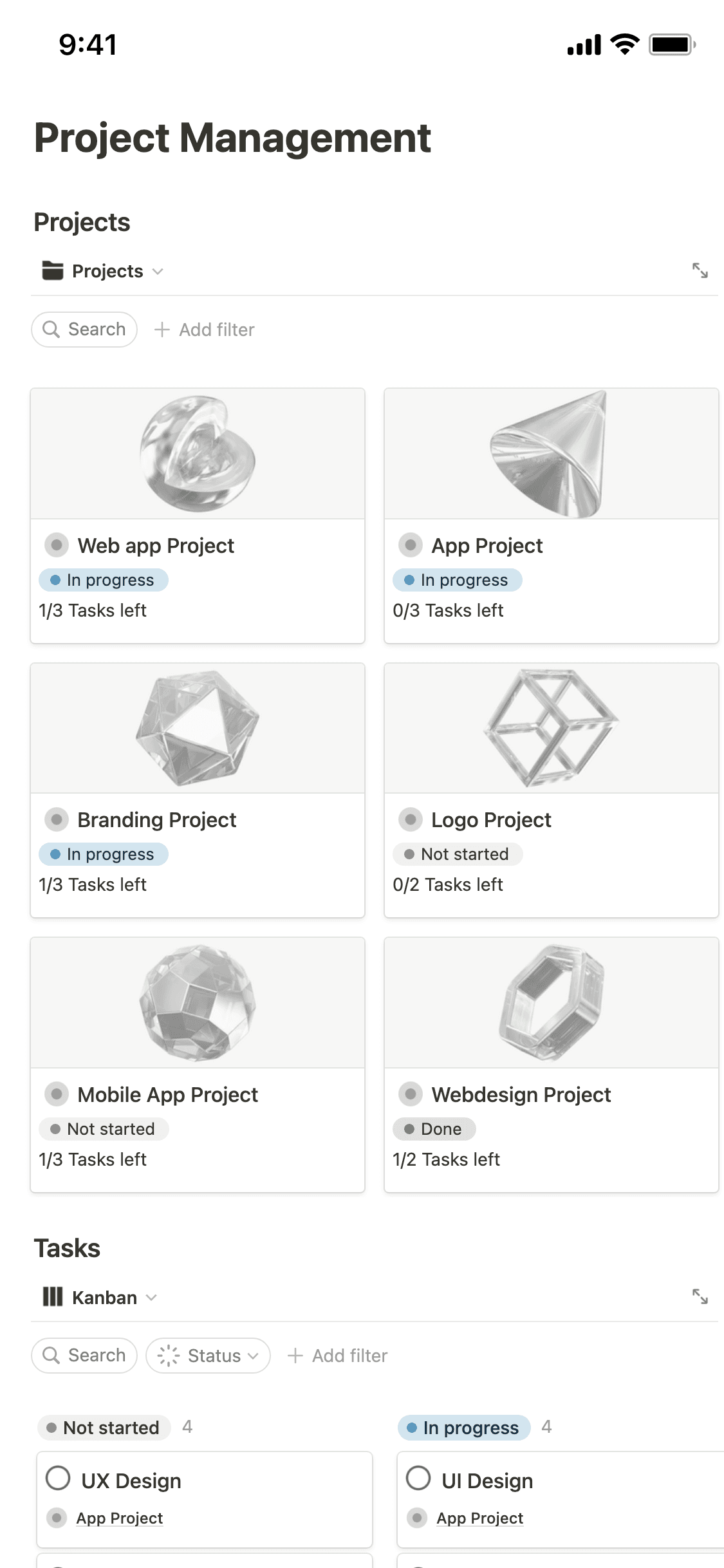 Notion 모바일 앱의 스크린샷
