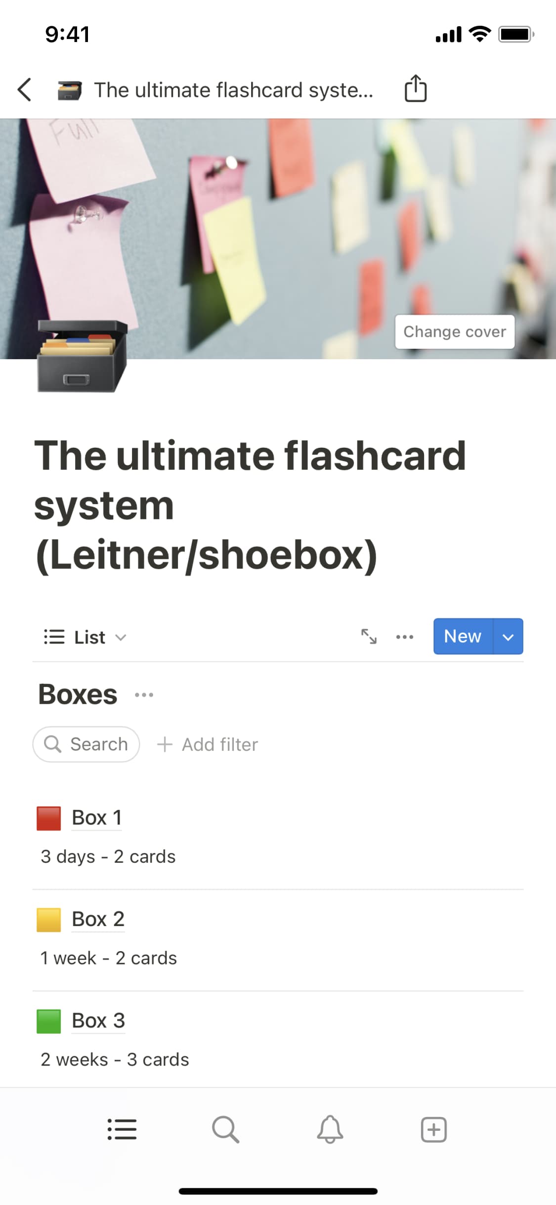 Una captura de pantalla de la aplicación móvil de Notion
