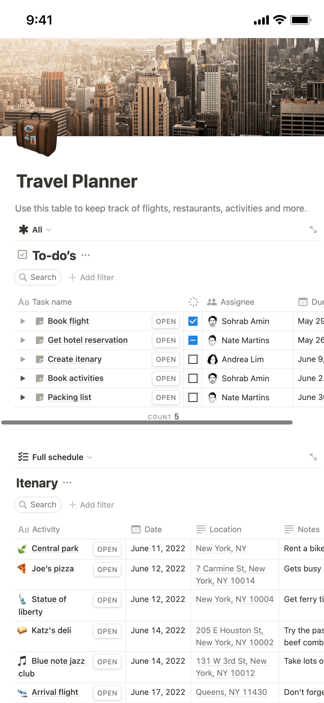 Screenshot der mobilen Notion-App
