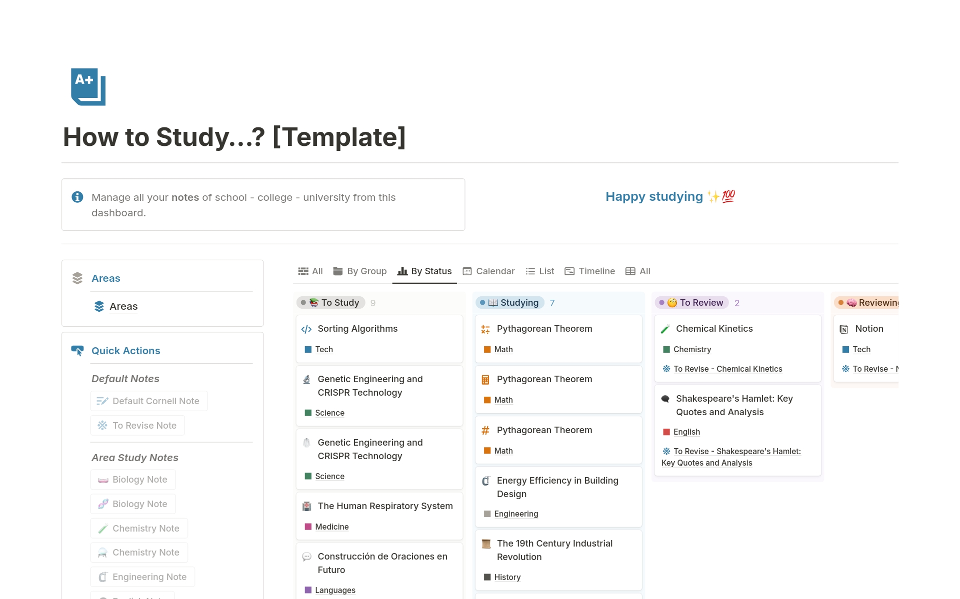 Screenshot of 7 Notion AI-powered templates for students collection by Notion