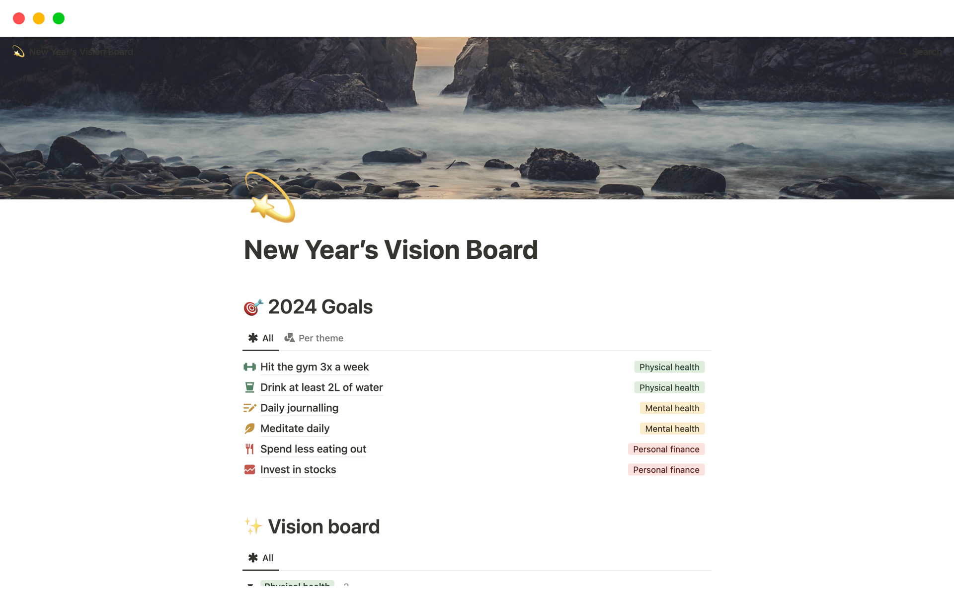 A template preview for New Year’s Vision Board