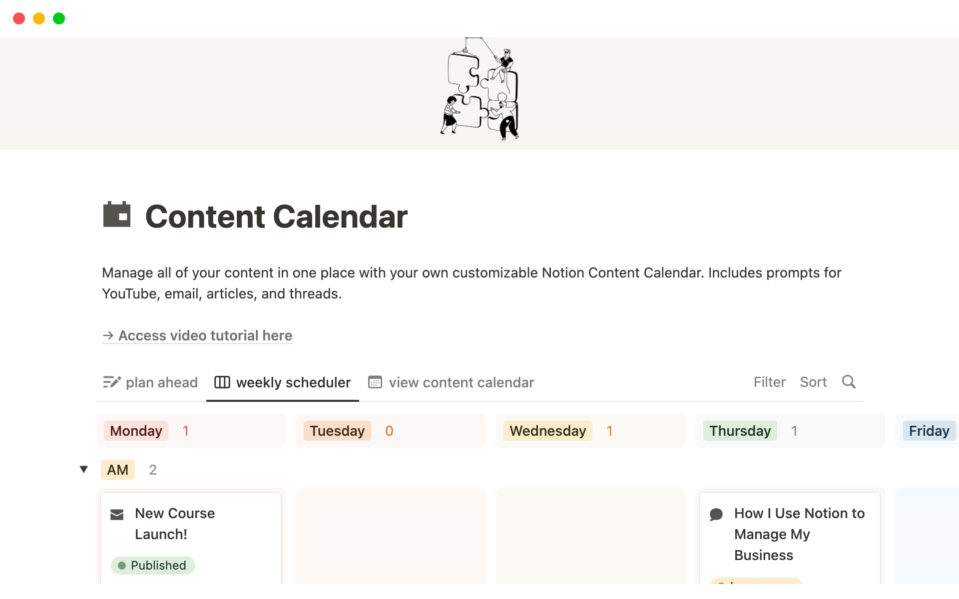 A template preview for Content Calendar