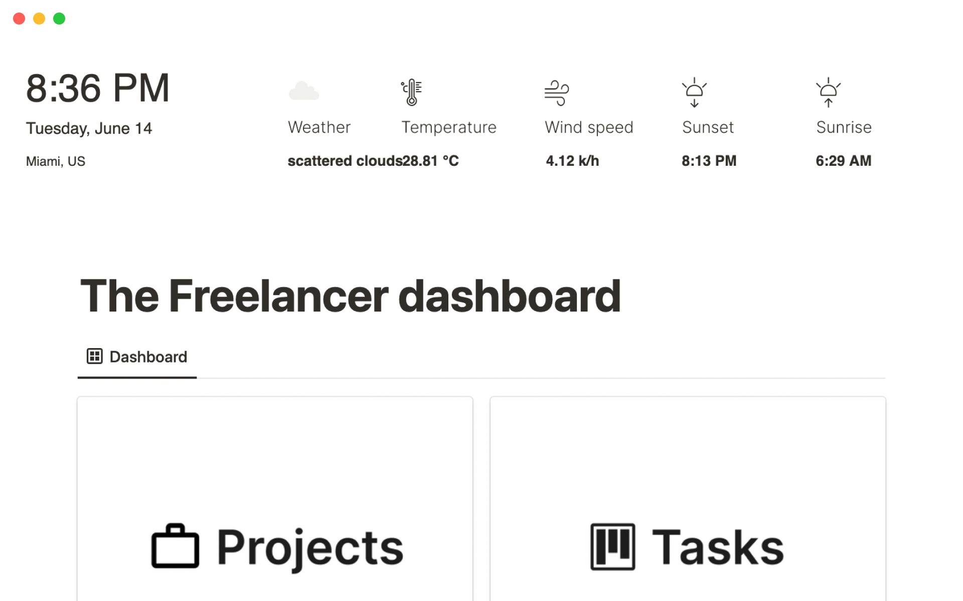 A template preview for Freelancer dashboard