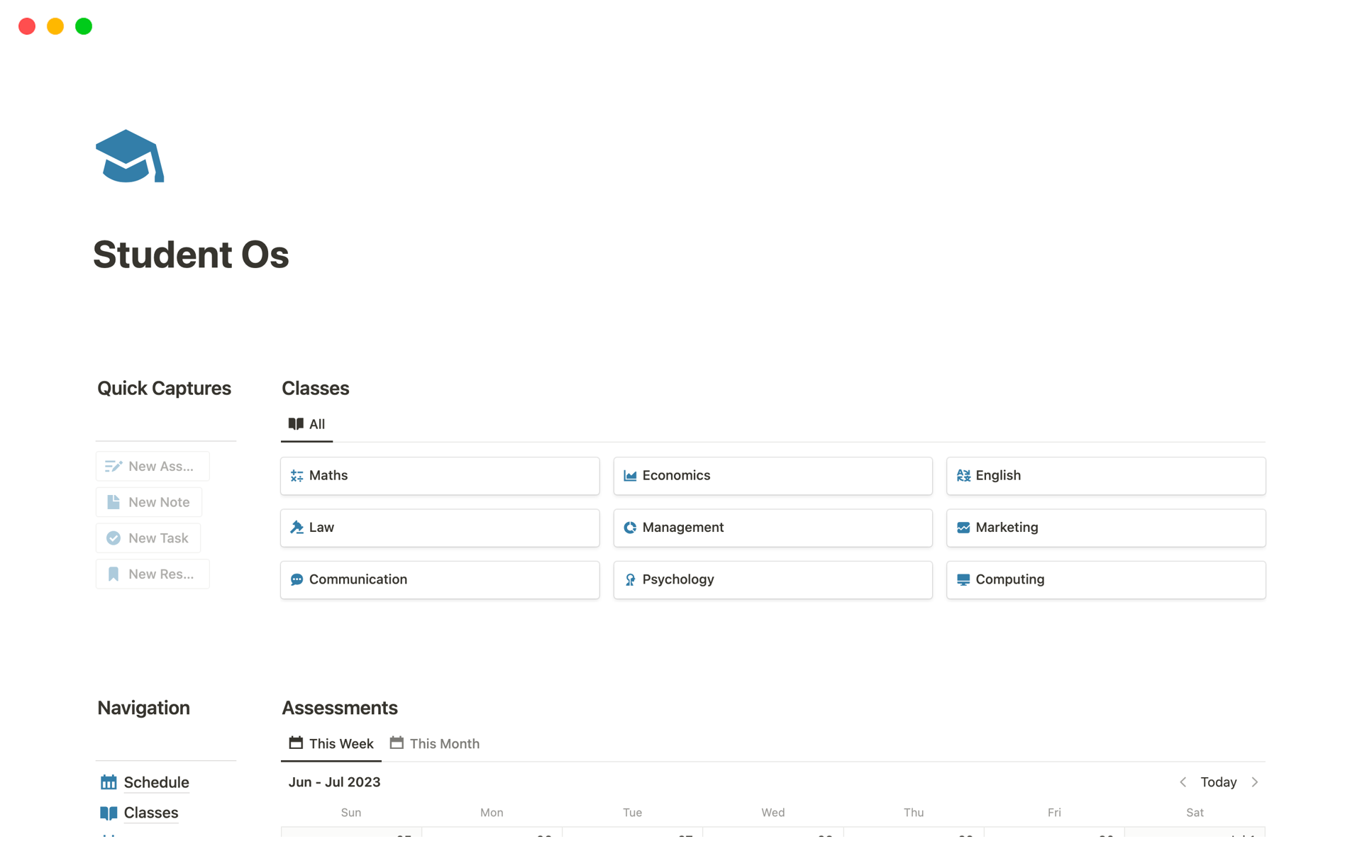 A template preview for Student Os