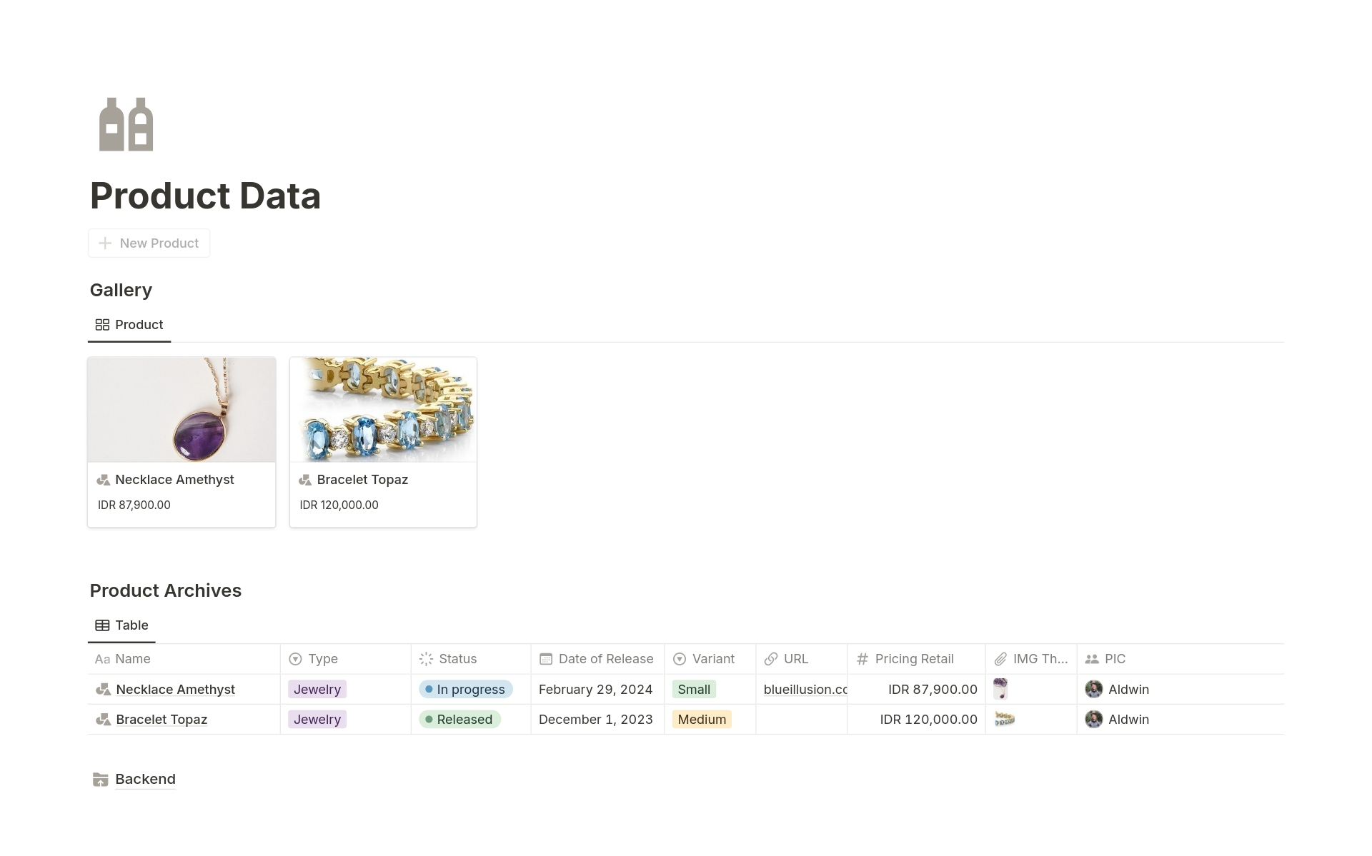 A template preview for Product Catalogue & Data