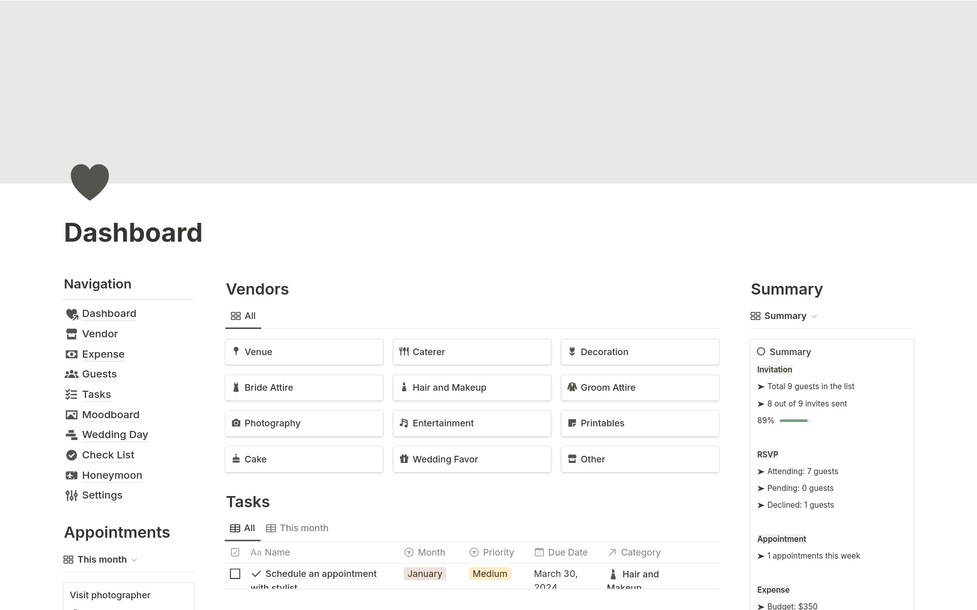 A template preview for Wedding Planning