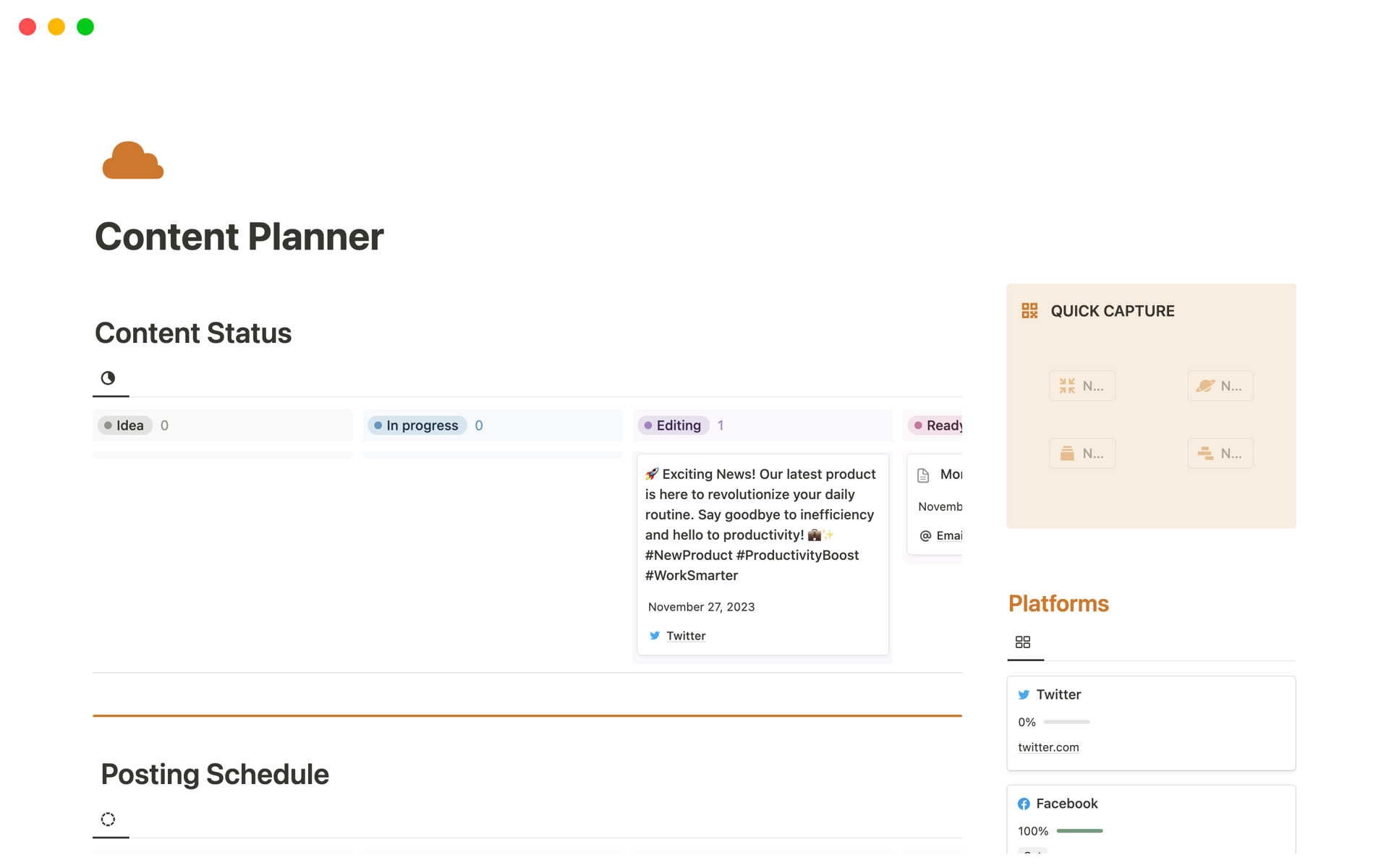 A template preview for Content Planner