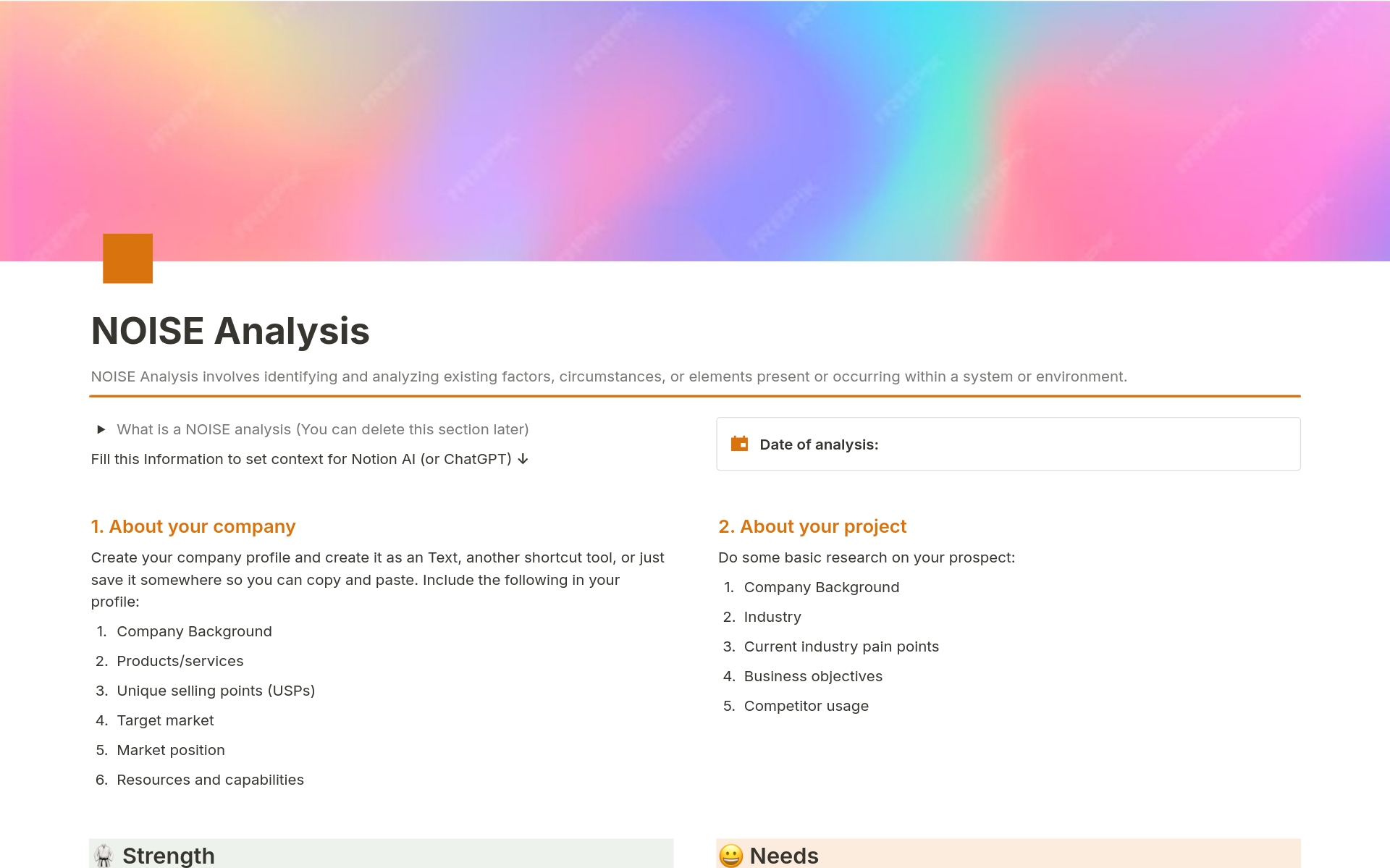 A template preview for NOISE Analysis w/ AI