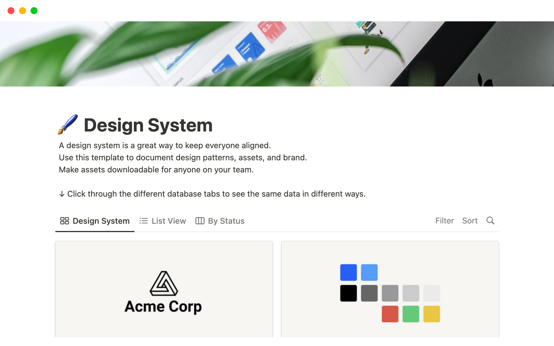 A template preview for Design System