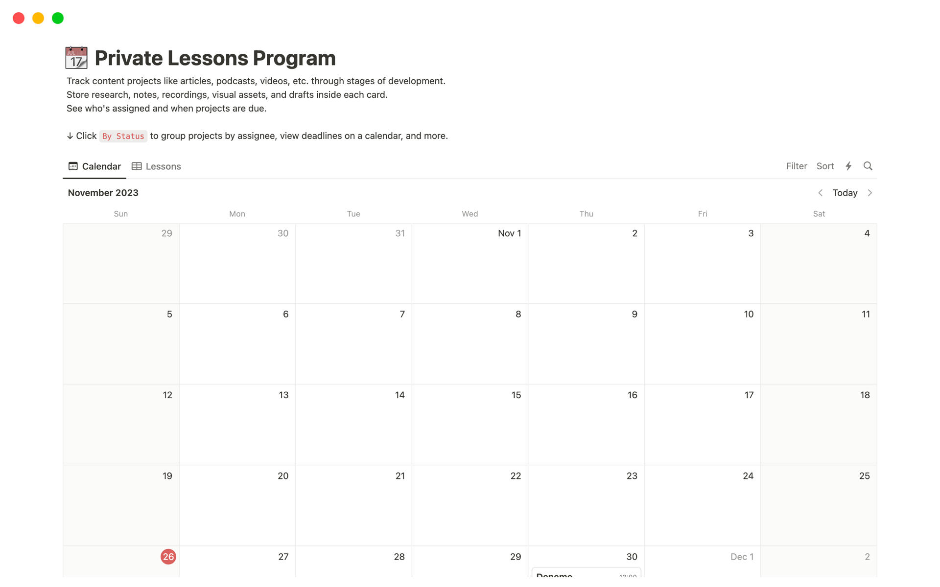 You can use this template for private lessons and organize your program.