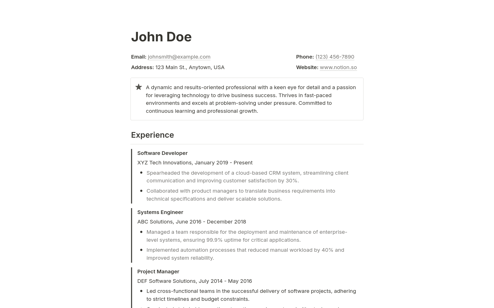 A template preview for Simple CV 2