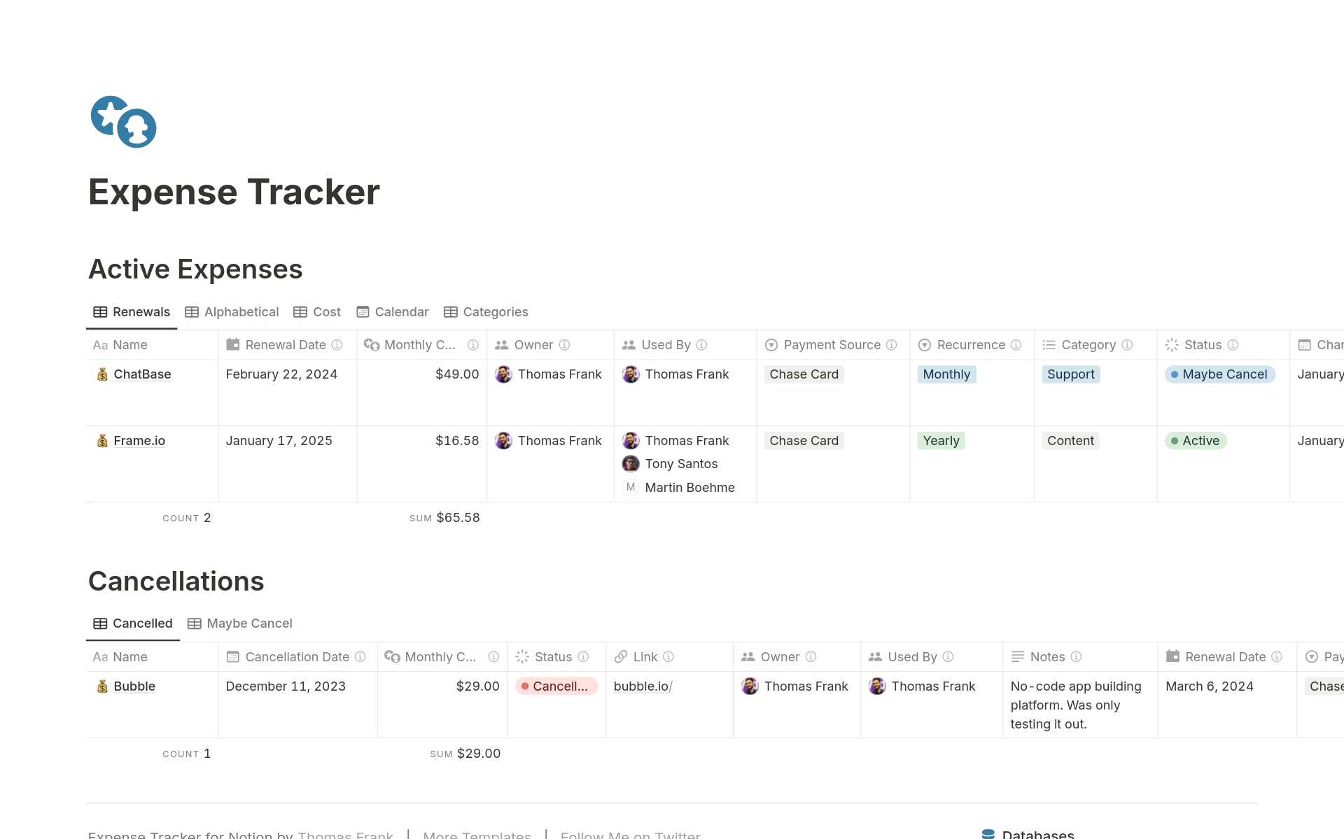 A template preview for Expense Tracker