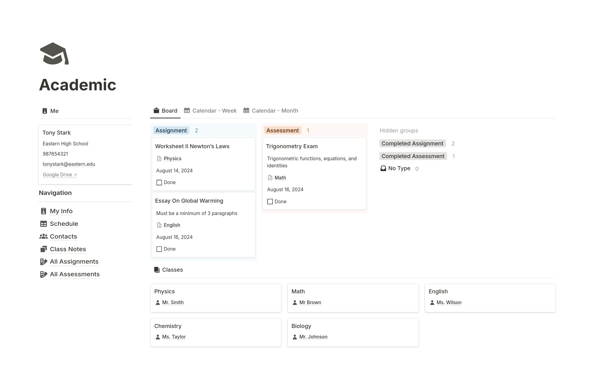 A template preview for Academic Dashboard for Students