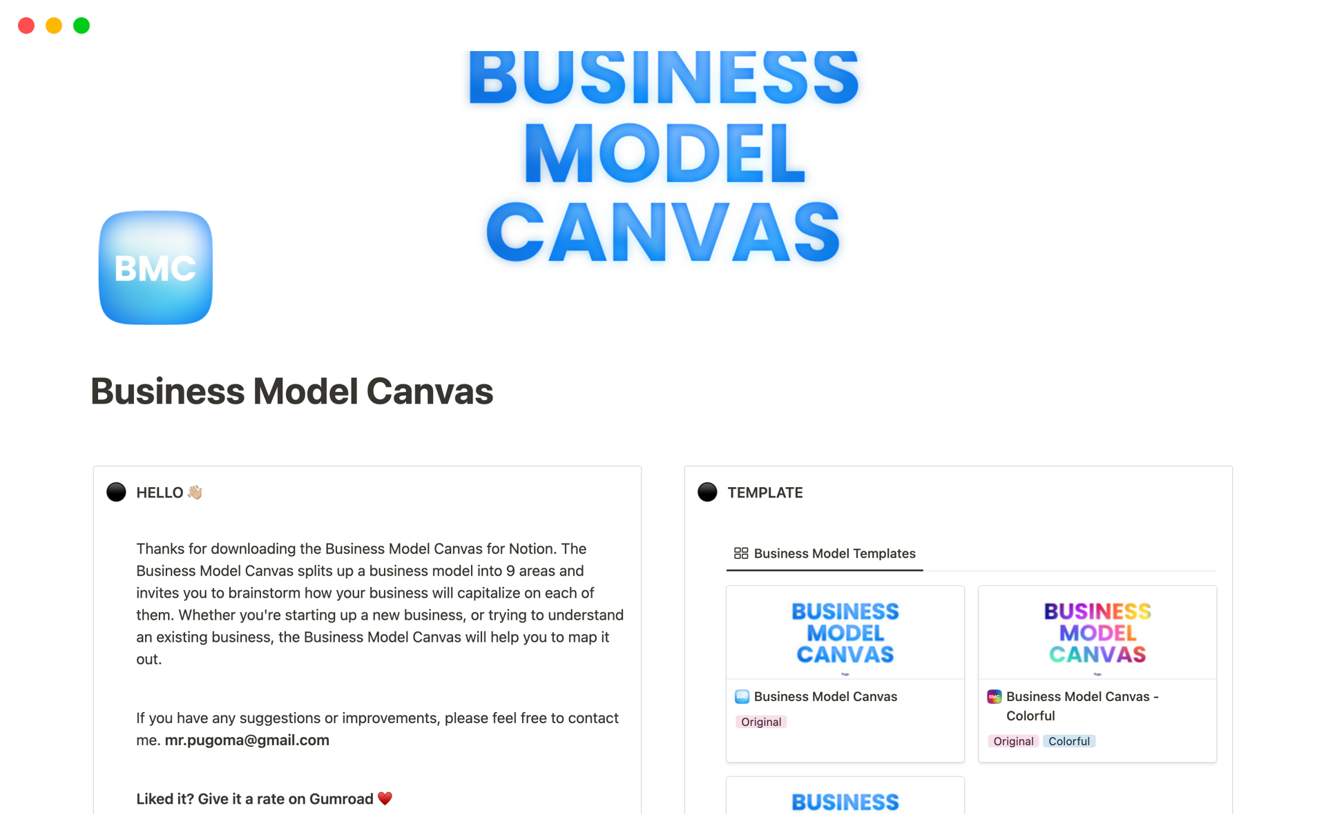 A template preview for Business Model Canvas