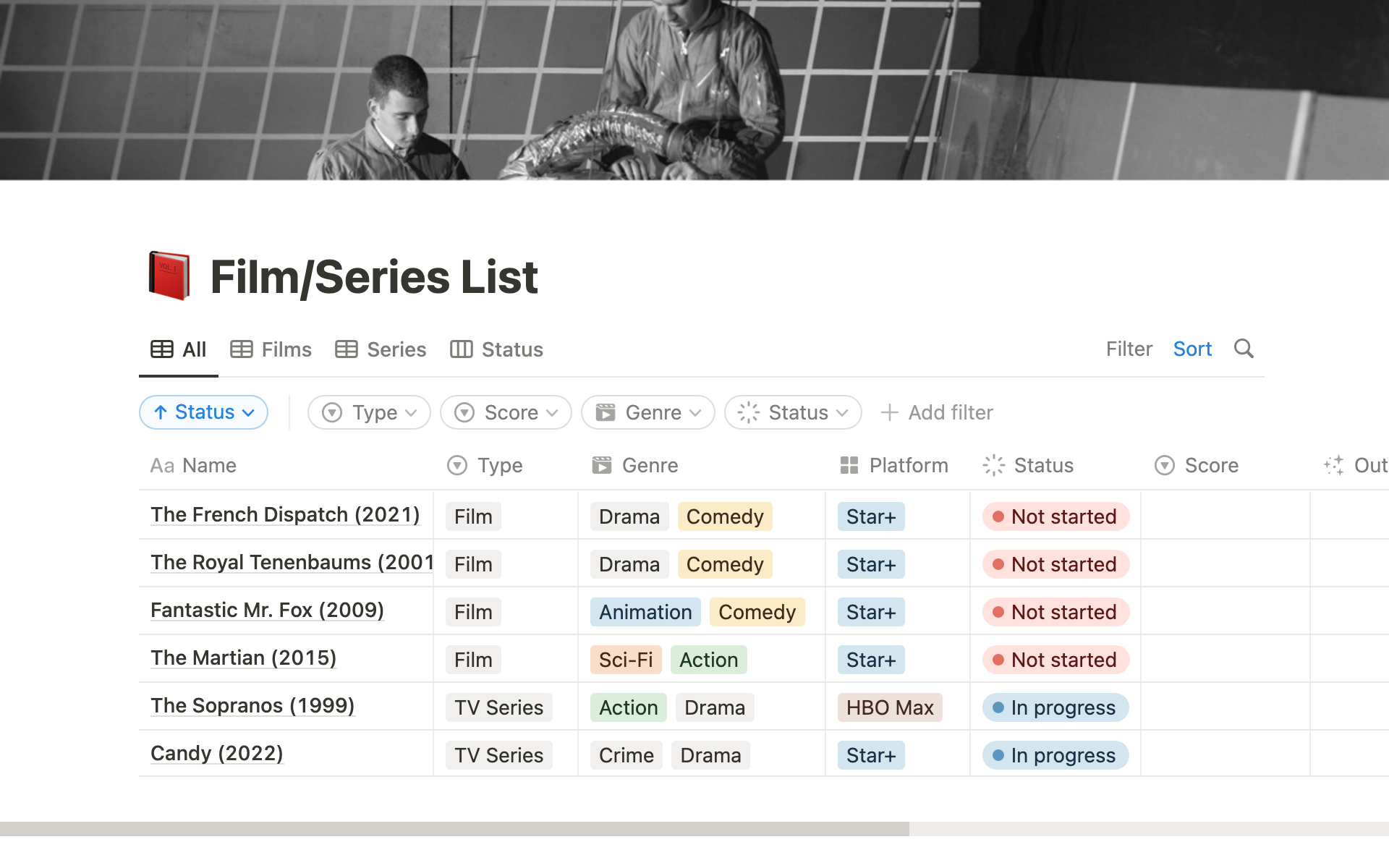 A template preview for Film/TV Series