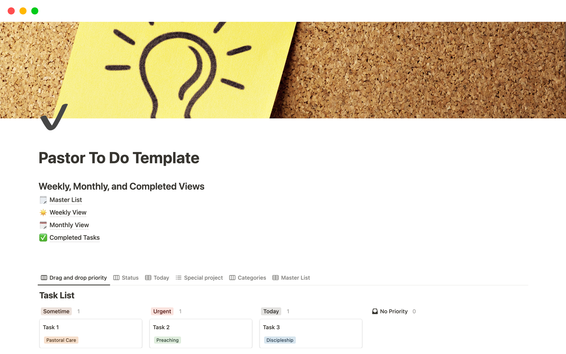 A template preview for Pastor To Do