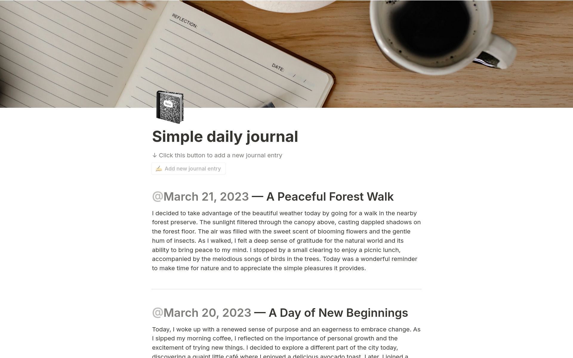 A template preview for Daily journal