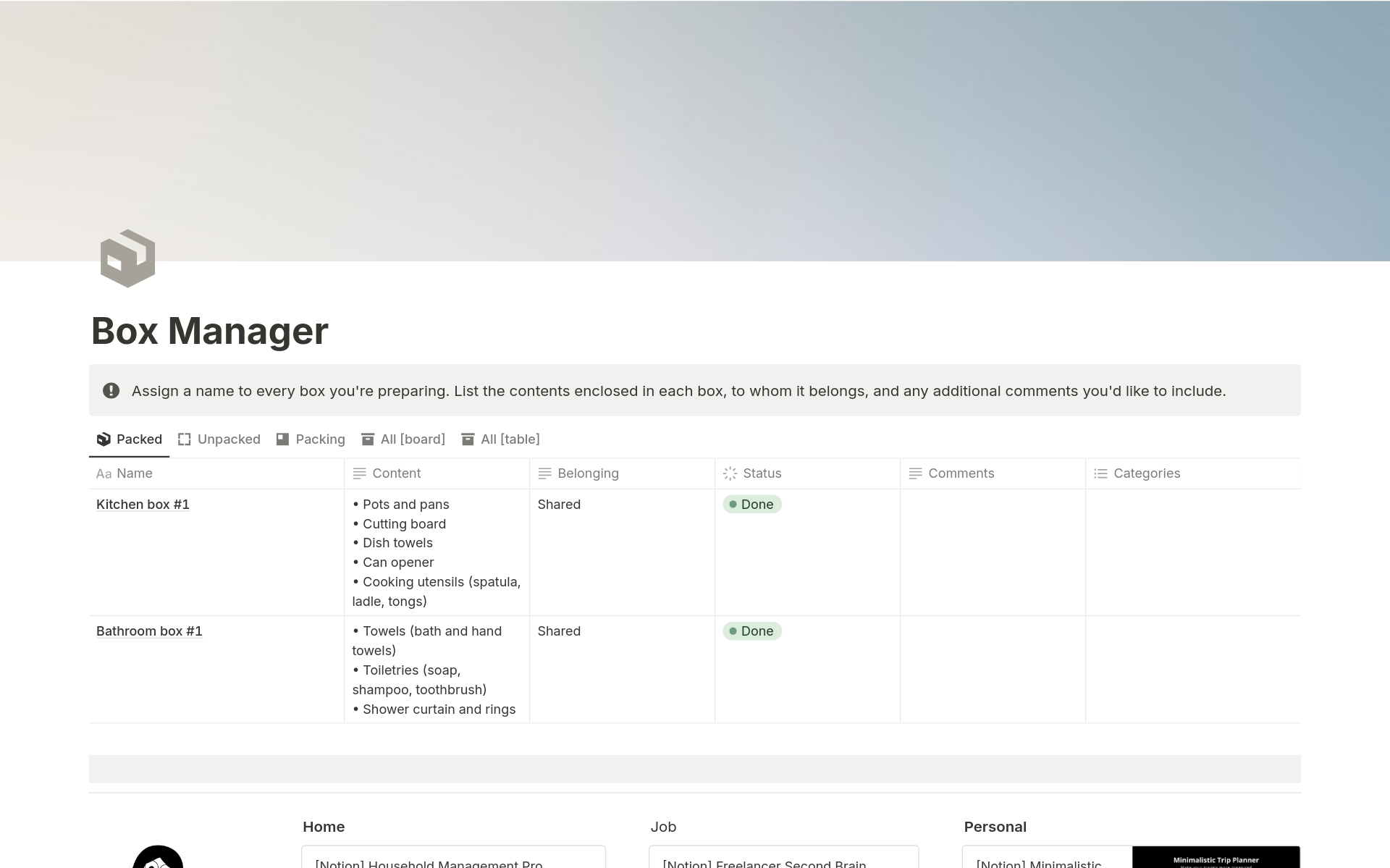 A template preview for Box Manager