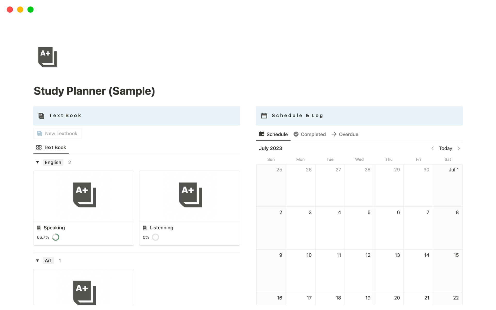 A template preview for Study Planner