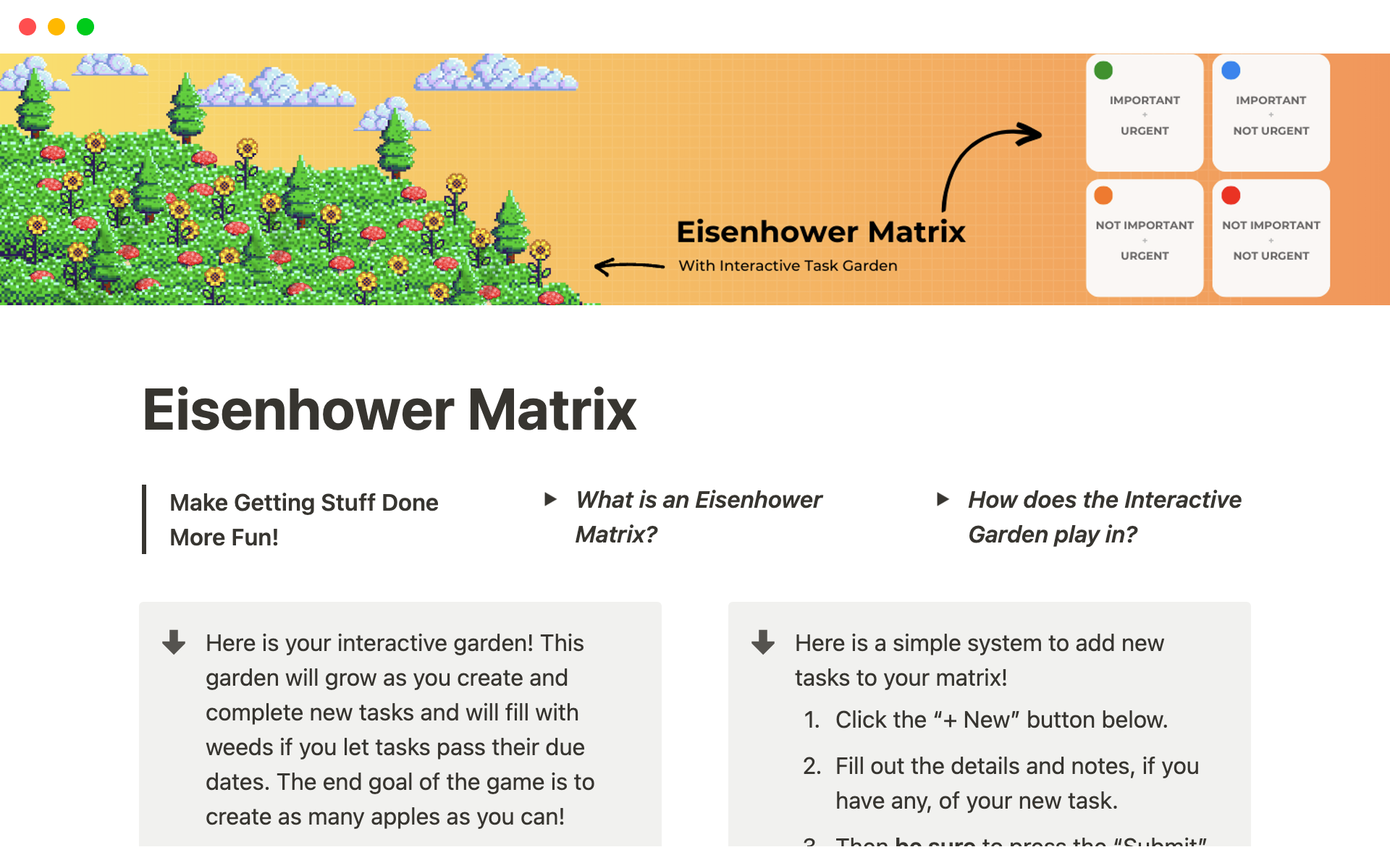 A template preview for Eisenhower Matrix Notion Template