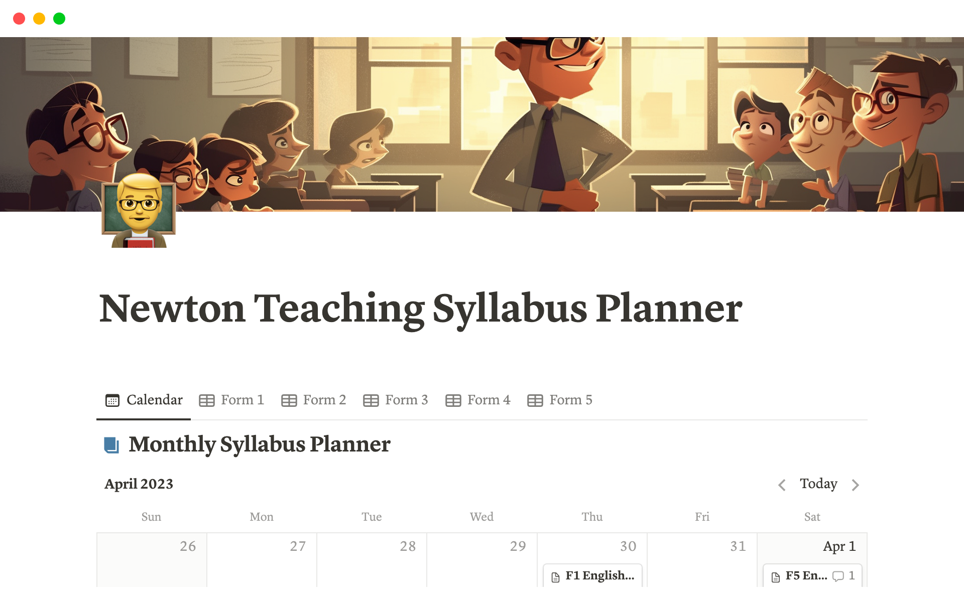 A template preview for Teaching Syllabus Planner