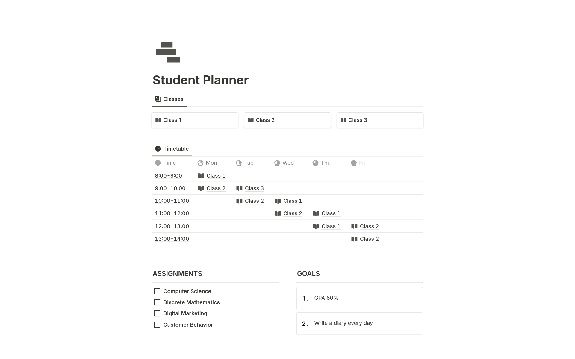 A template preview for Student Planner