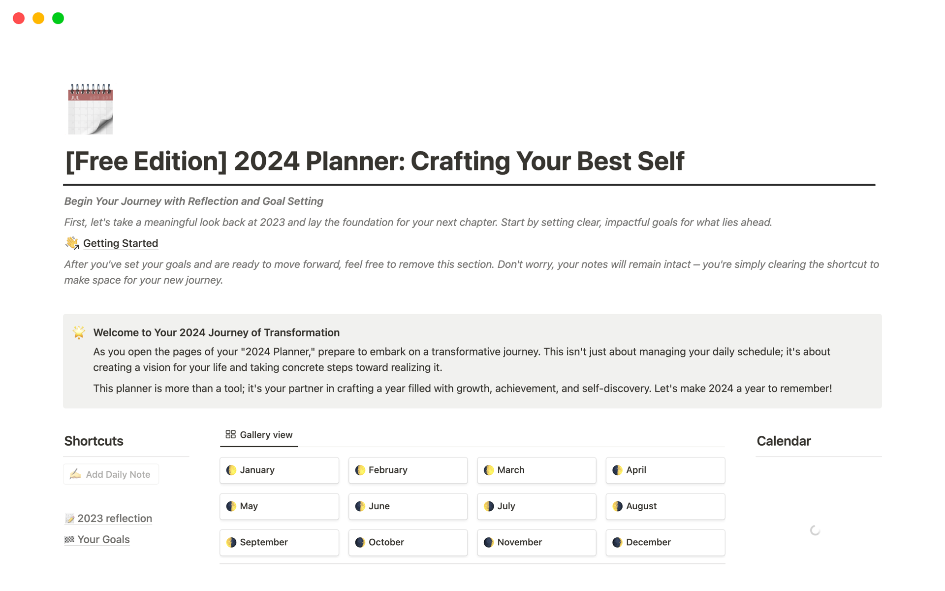 A template preview for 2024 Planner: Crafting Your Best Self