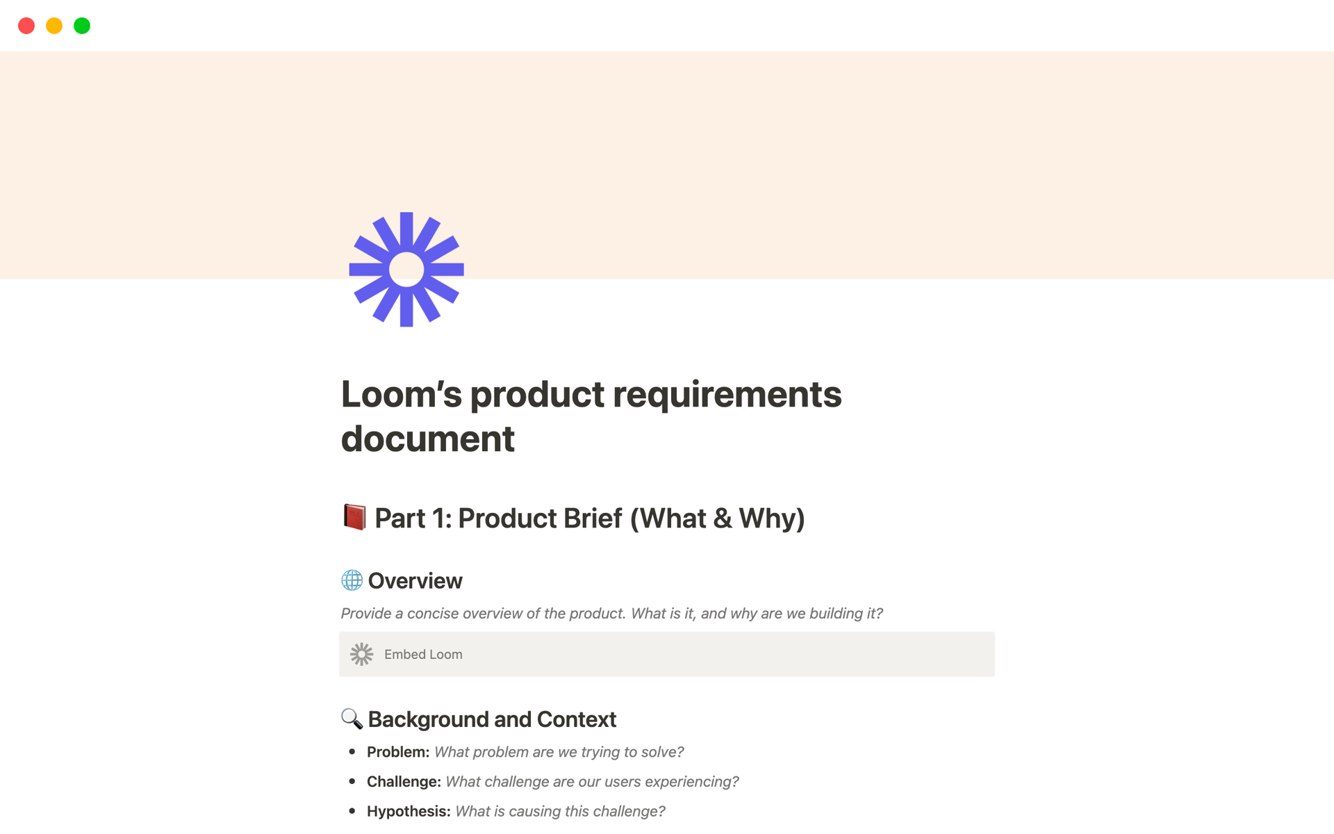 A template preview for Product Requirements Document