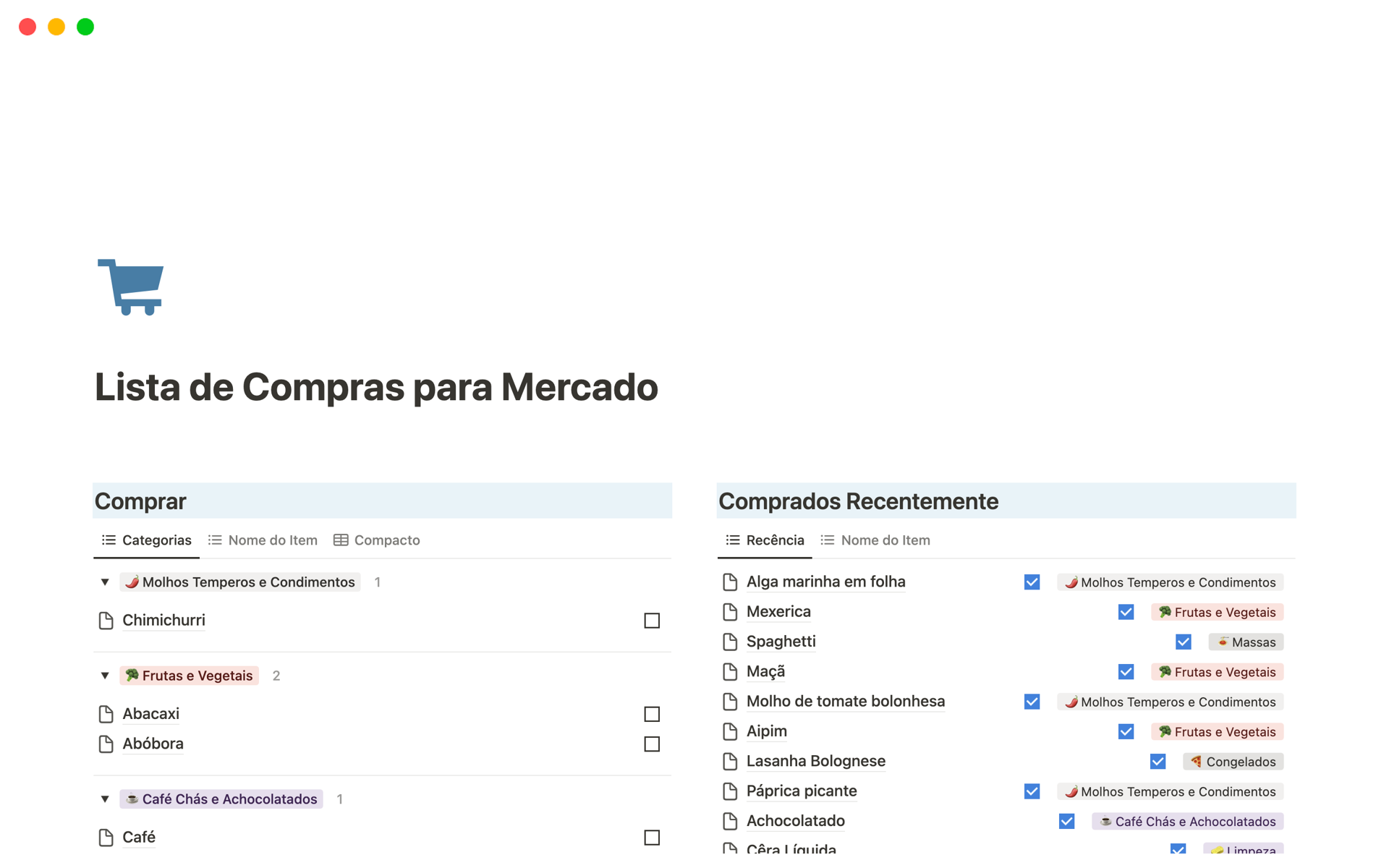 A template preview for Lista de Compras para Mercado