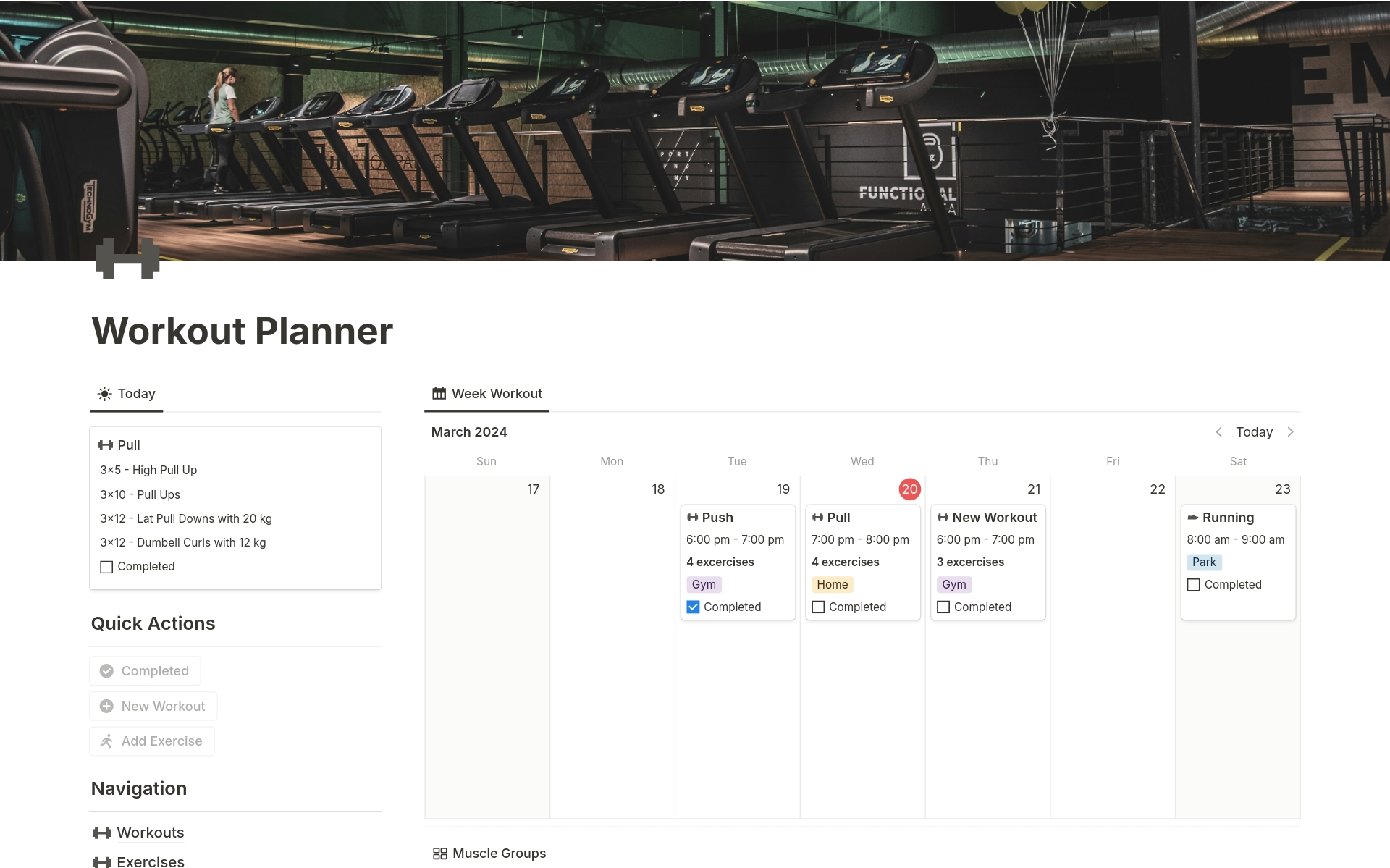 A template preview for Workout Planner