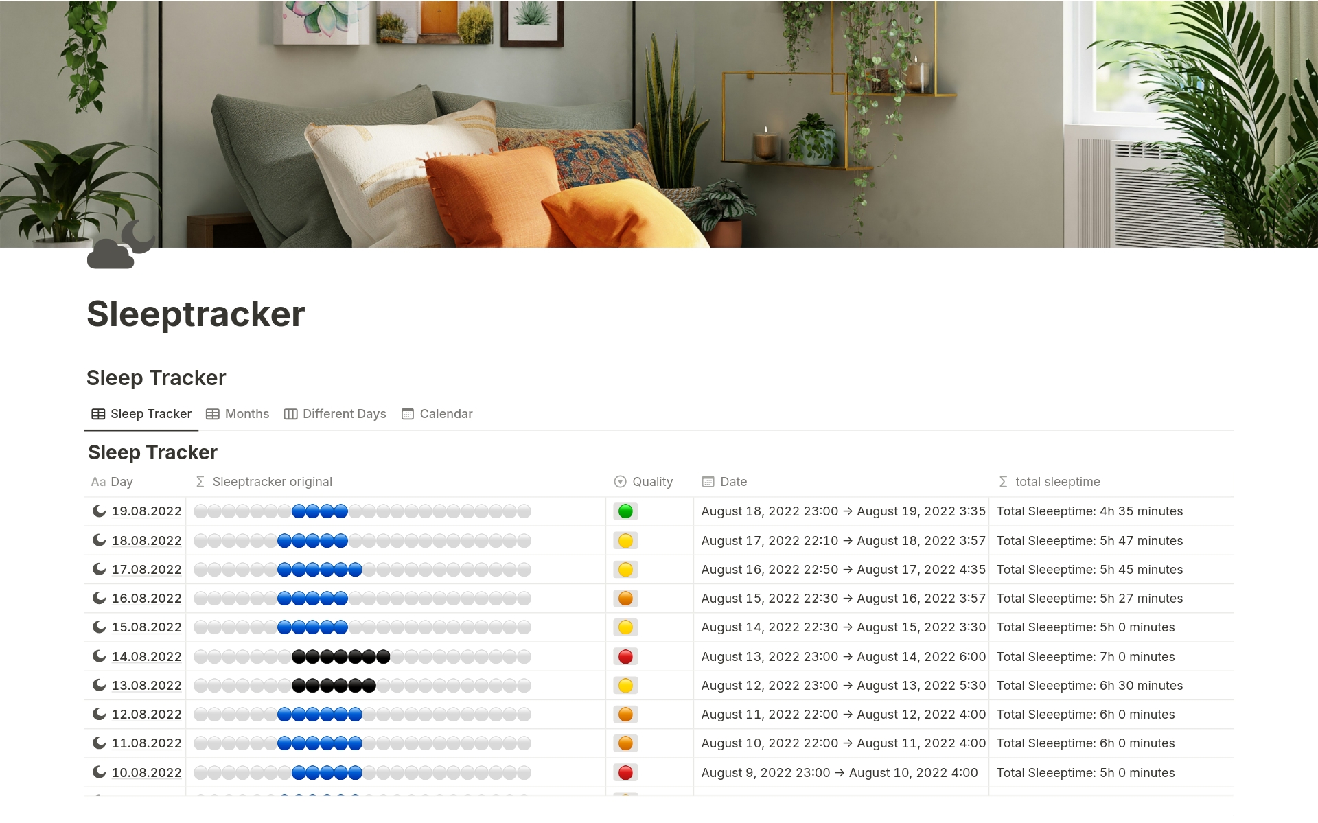 A template preview for Sleeptracker