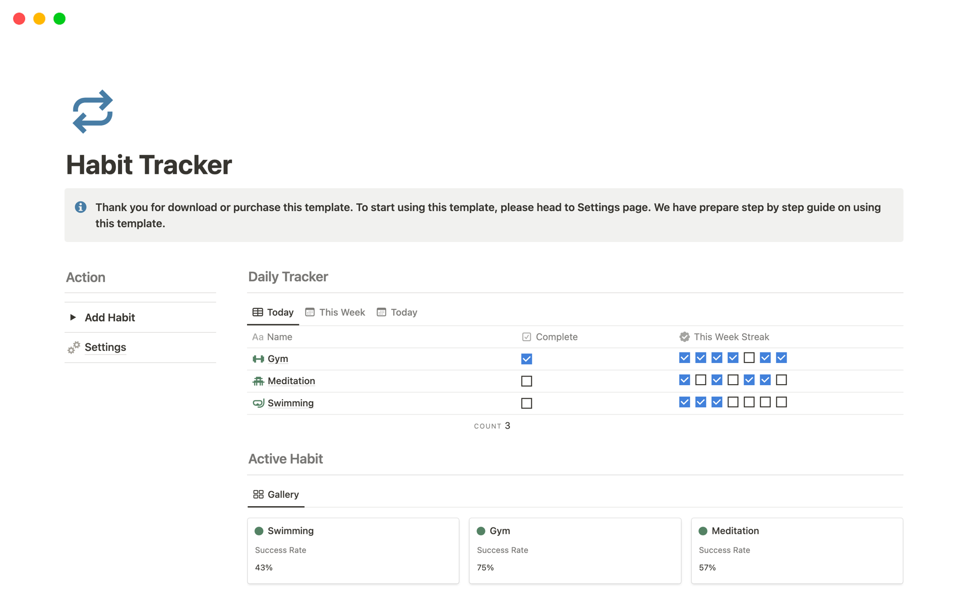 A template preview for Habit Tracker - 2024 Edition