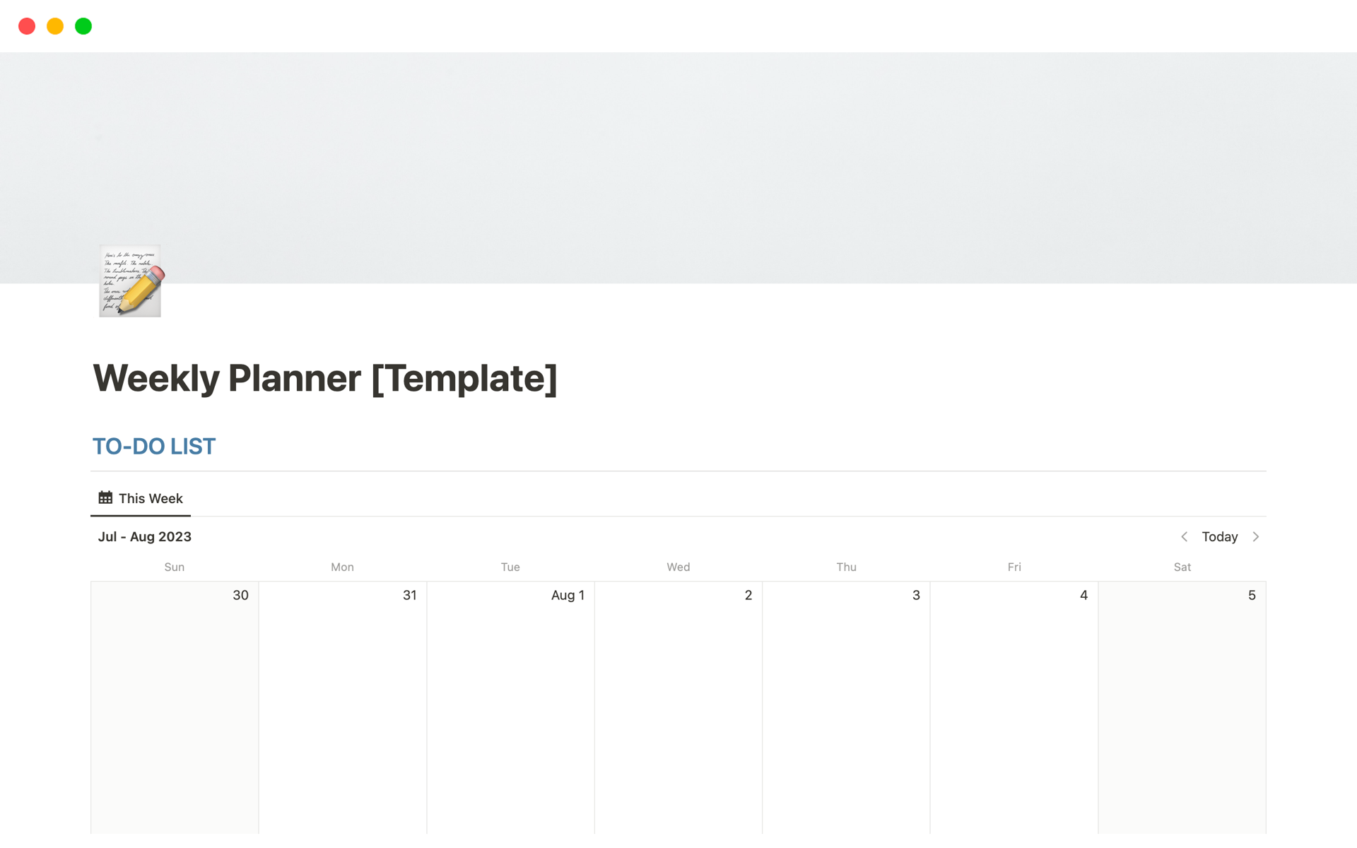 A template preview for Weekly Planner