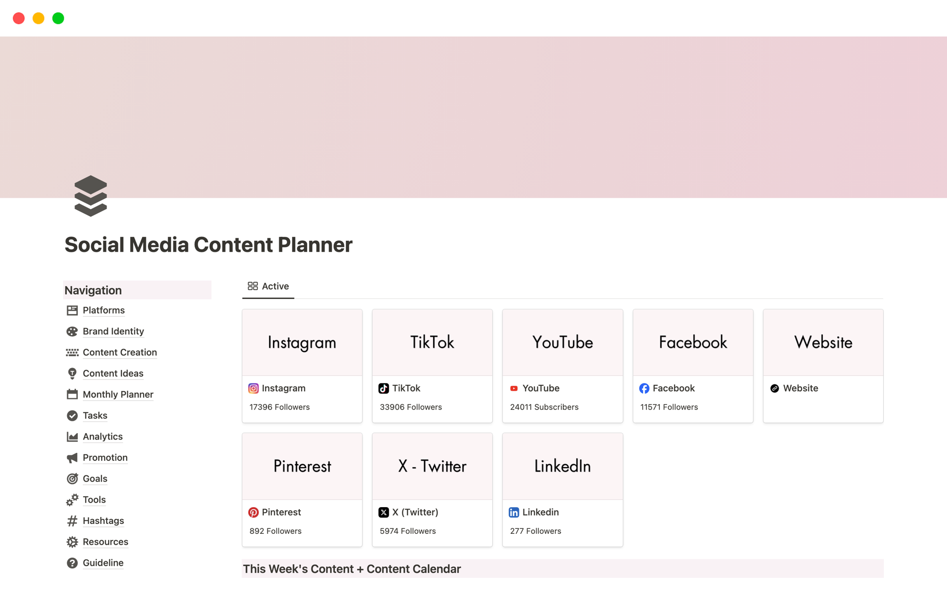 A template preview for Social Media Content Planner