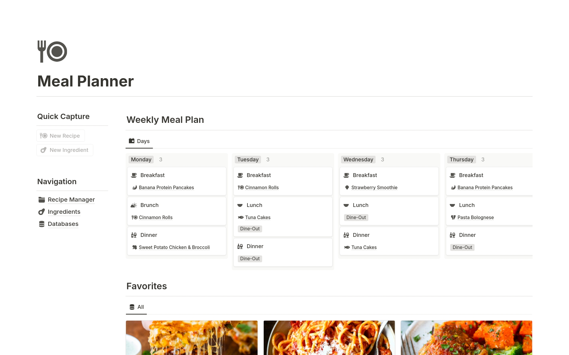 A template preview for Meal Planner