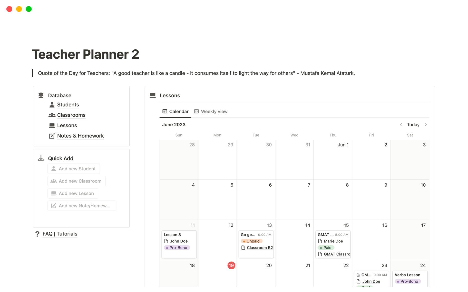 A template preview for Teacher Planner