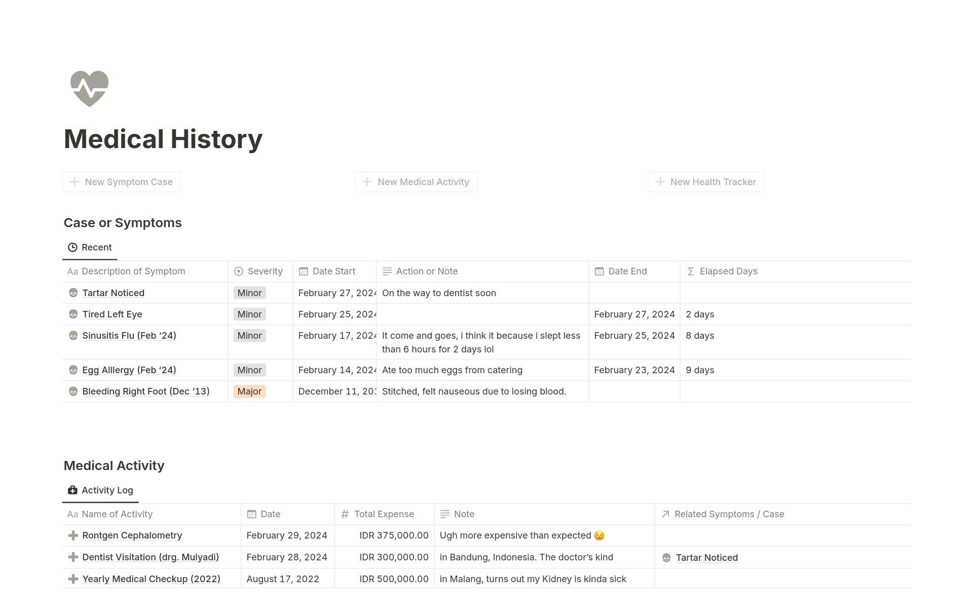 A template preview for Personal Medical Record