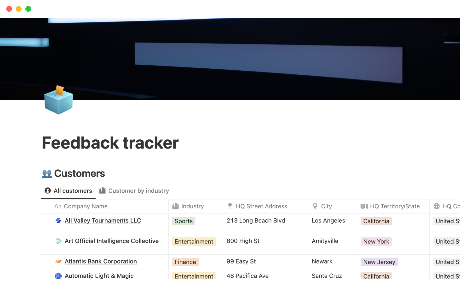 A template preview for Feedback tracker