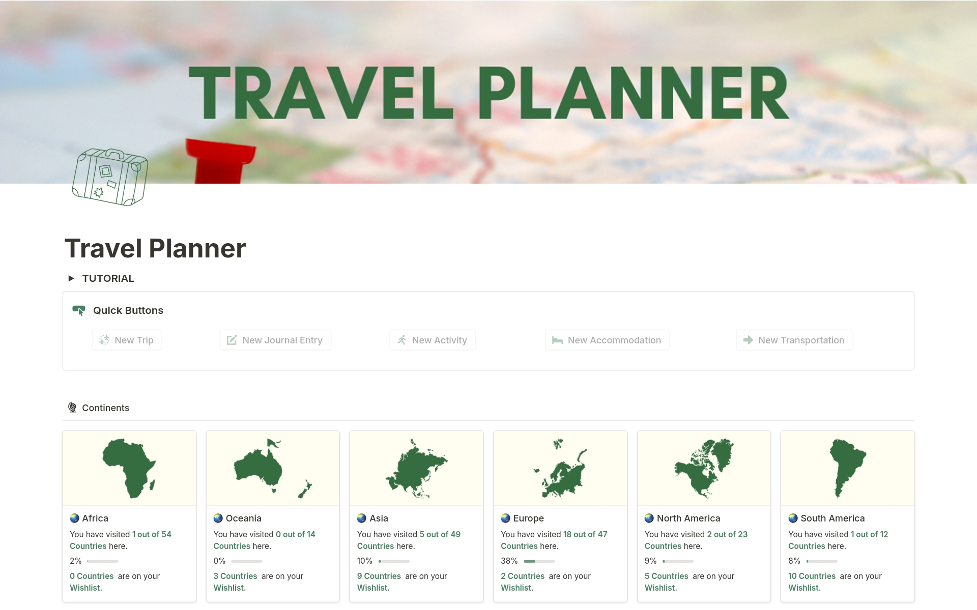 A template preview for Travel Planner